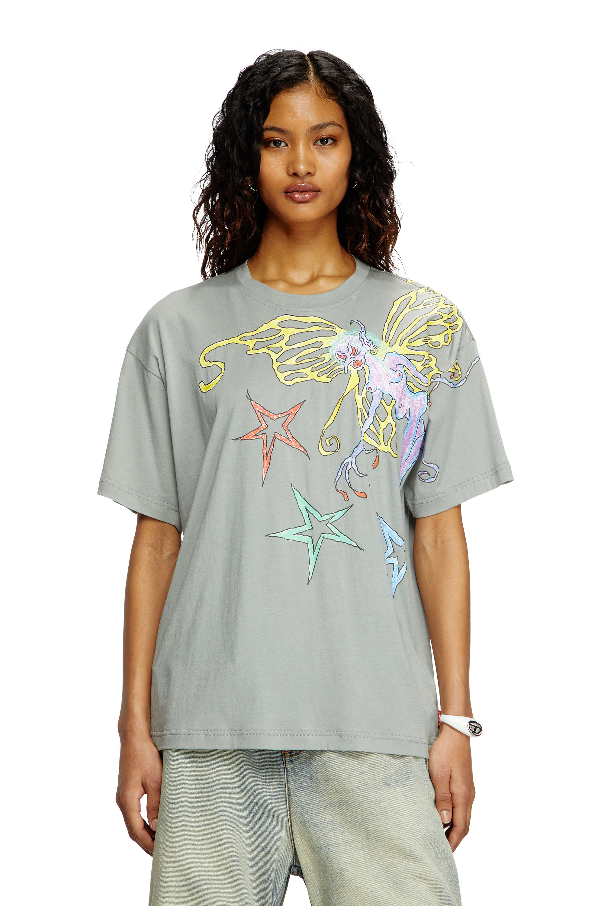 Diesel - T-BUXT-Q1, Camiseta con estampado gr&aacute;fico Mujer in Gris - 3