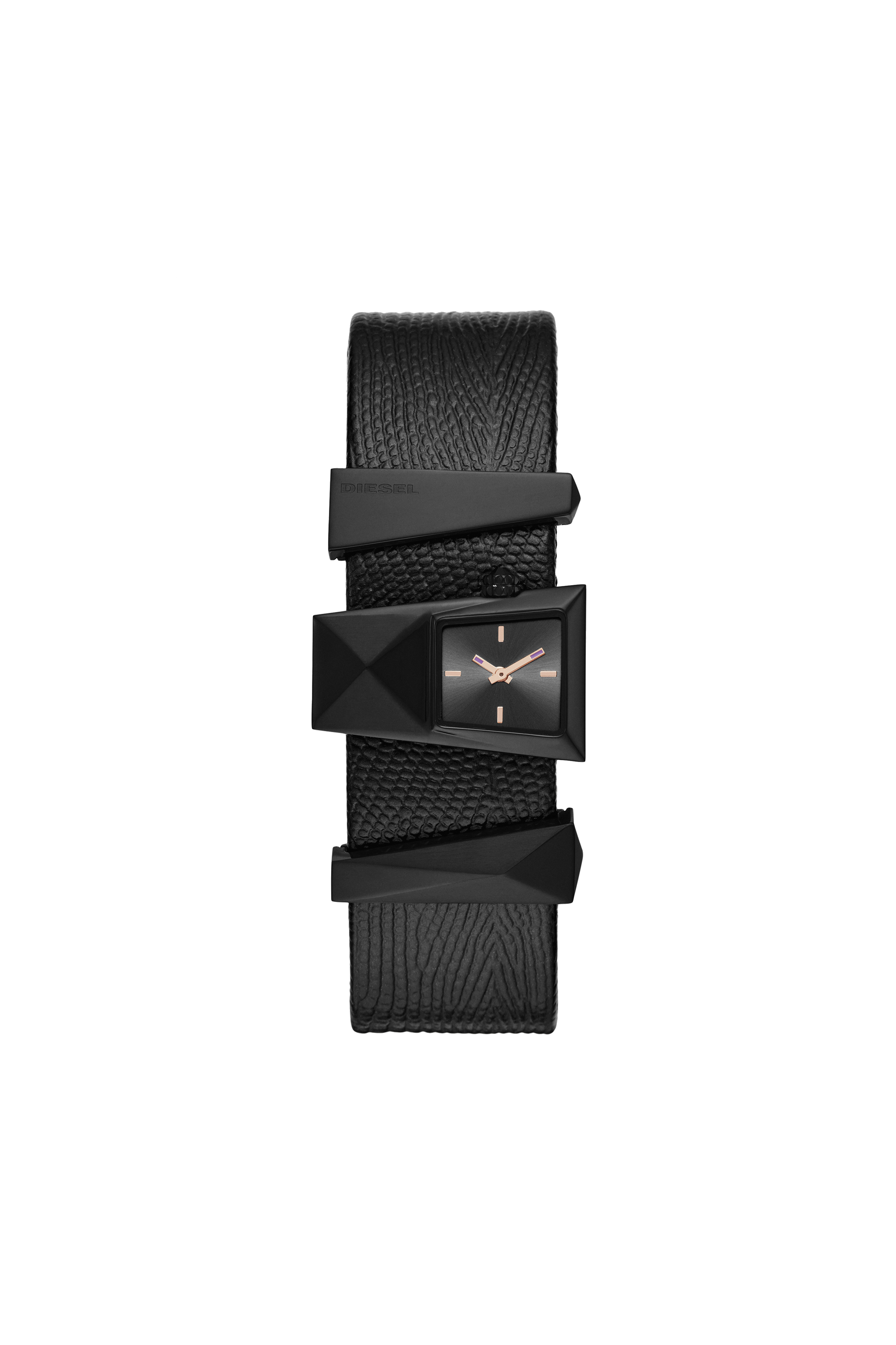 Caterina three-hand black leather watch