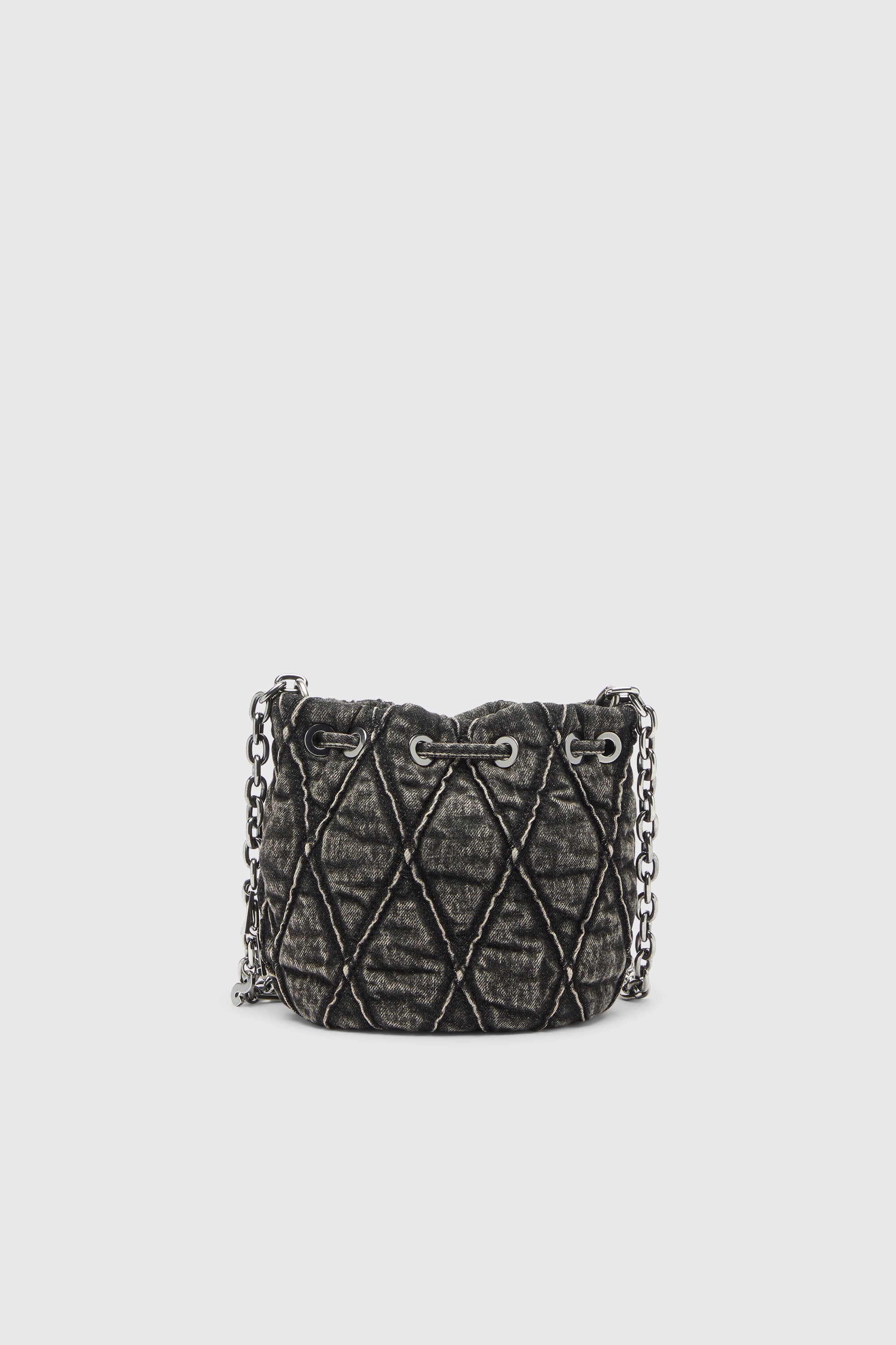 Diesel - CHARM-D BUCKET S, Woman's Charm-D - Bucket bag in acid-wash quilted denim in Dark grey - 2