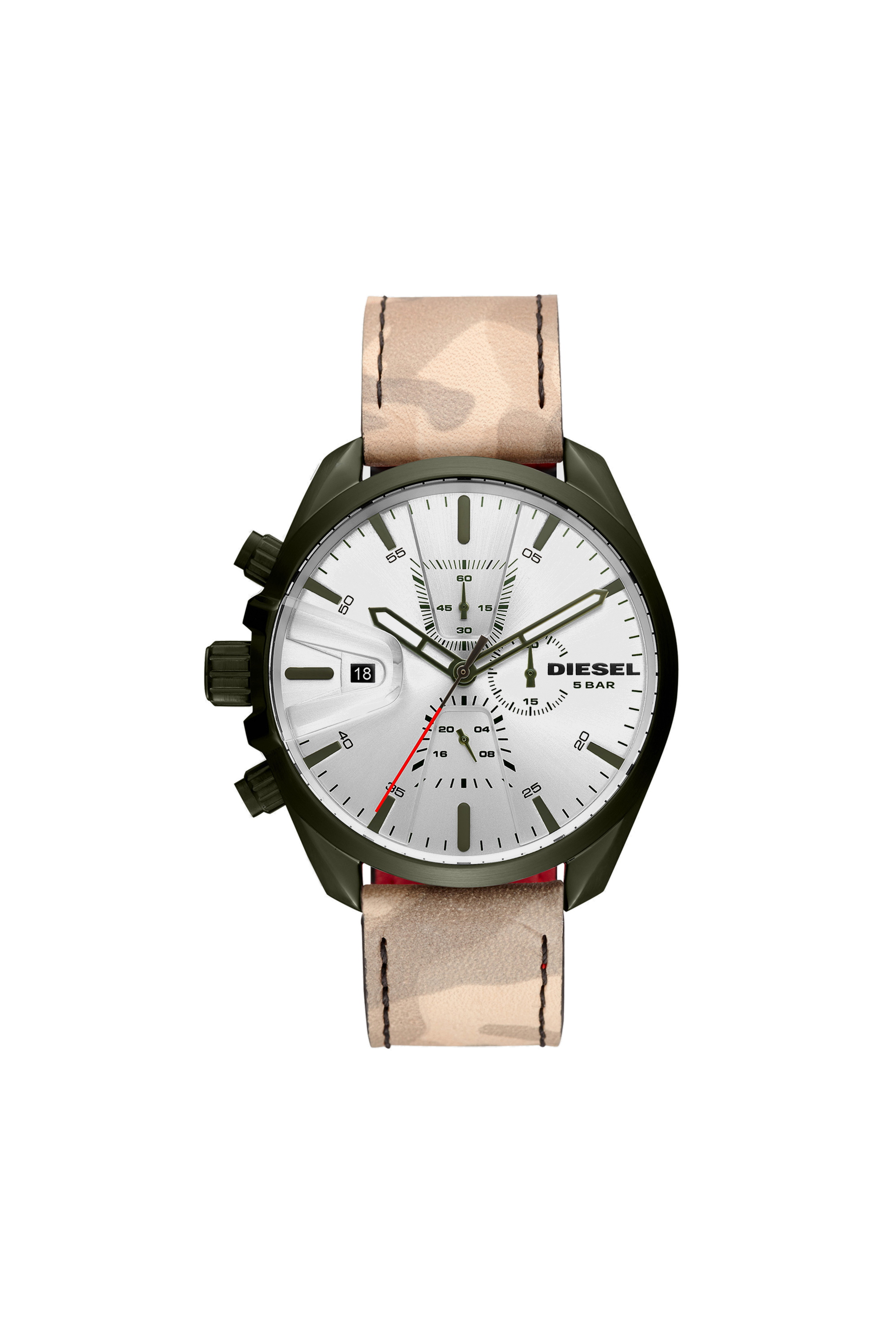 七 DZ4472 Man: Camo watch with red backing strap, 47 mm | Diesel