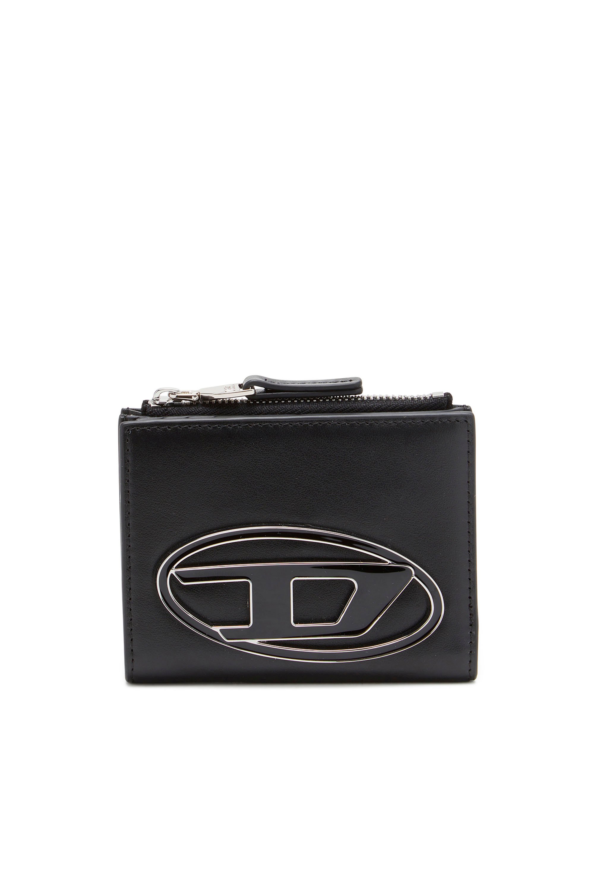 Diesel - 1DR BI-FOLD ZIP II, Petit portefeuille en cuir avec plaque à logo Femme in Noir - 1