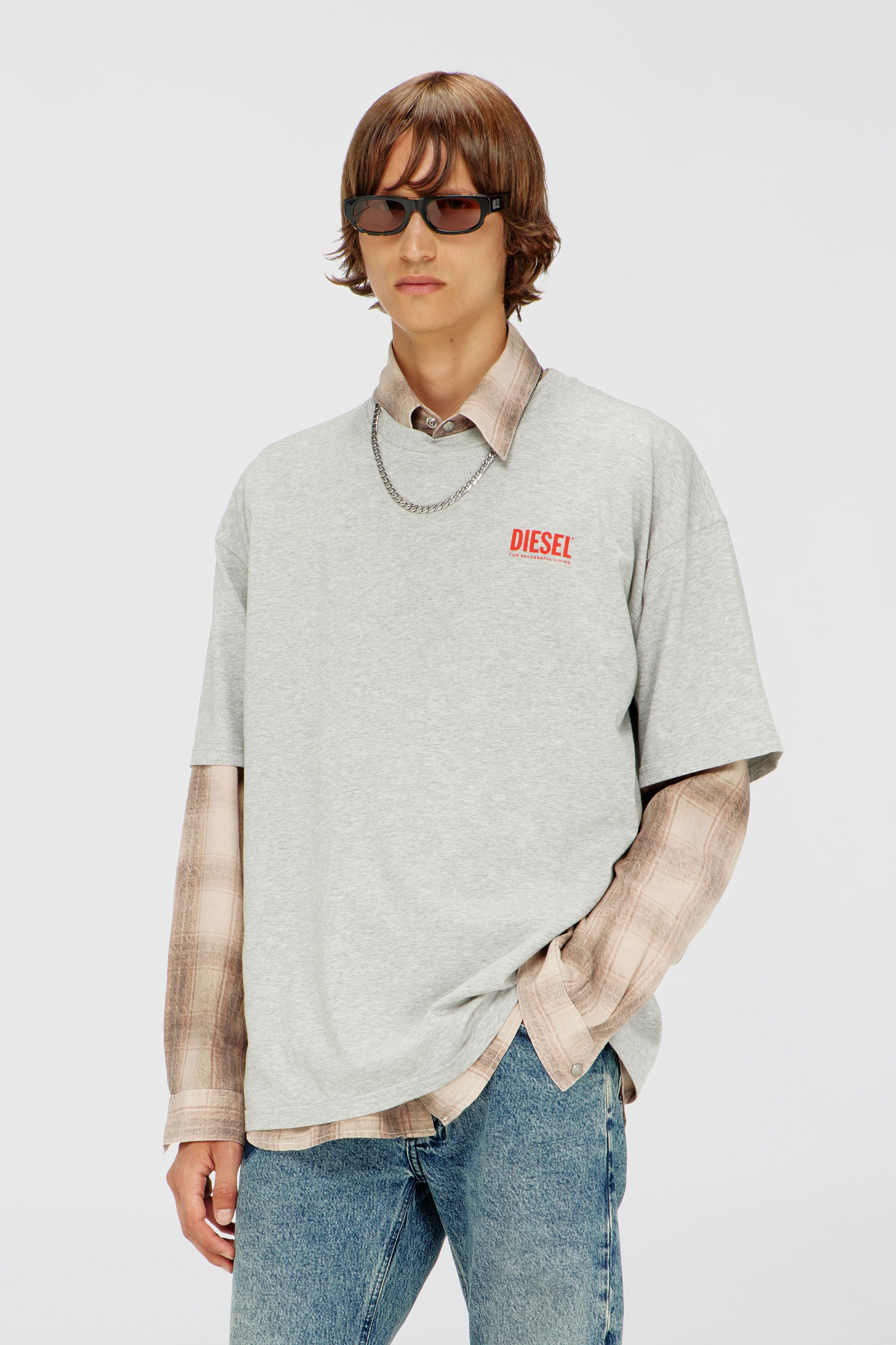 Diesel - T-BOXT-BISK, Man's Cotton T-shirt with Diesel Biscotto print in Light Grey - 1