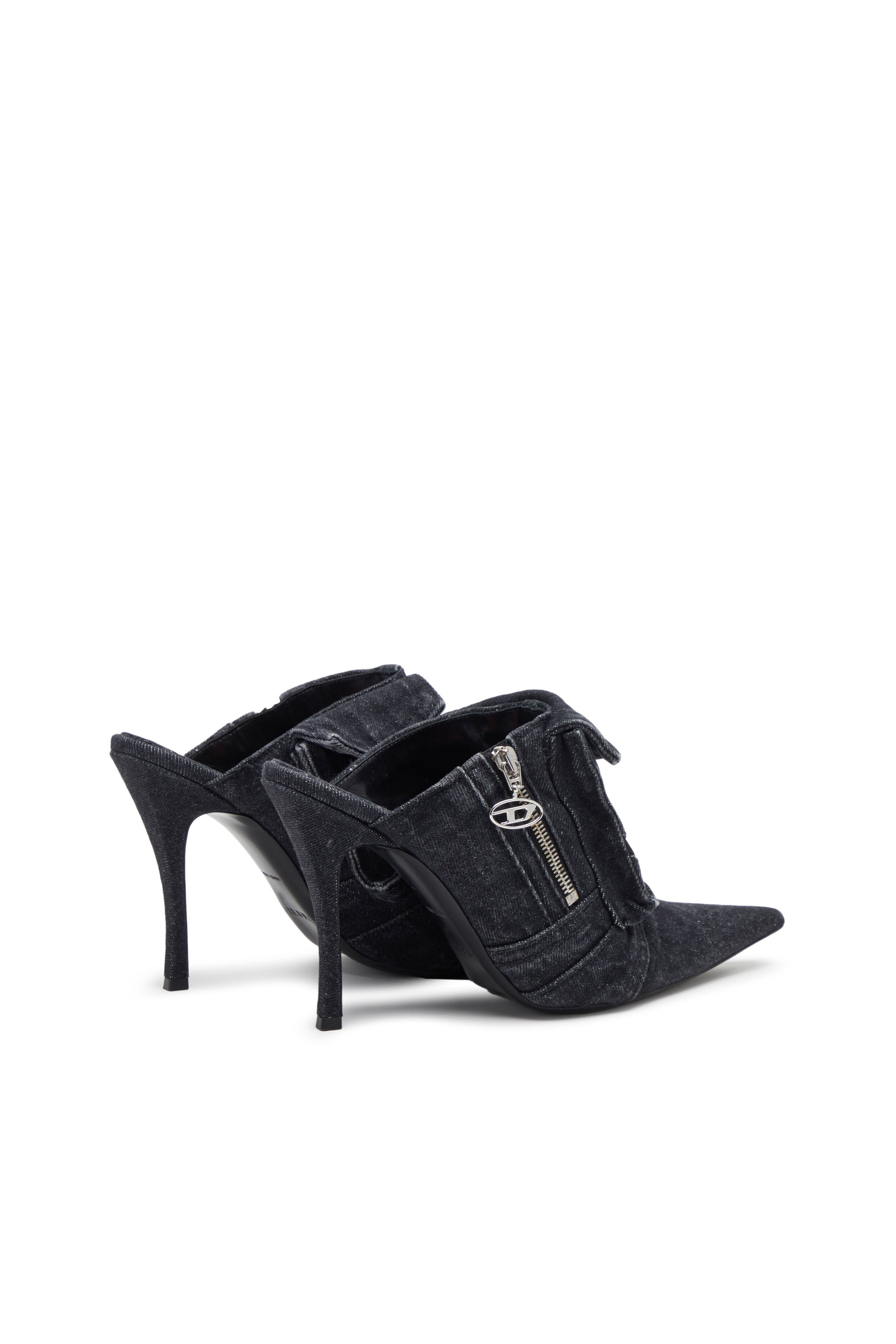 D-VENUS POCKET ML Woman: Heeled mules in sun-faded denim