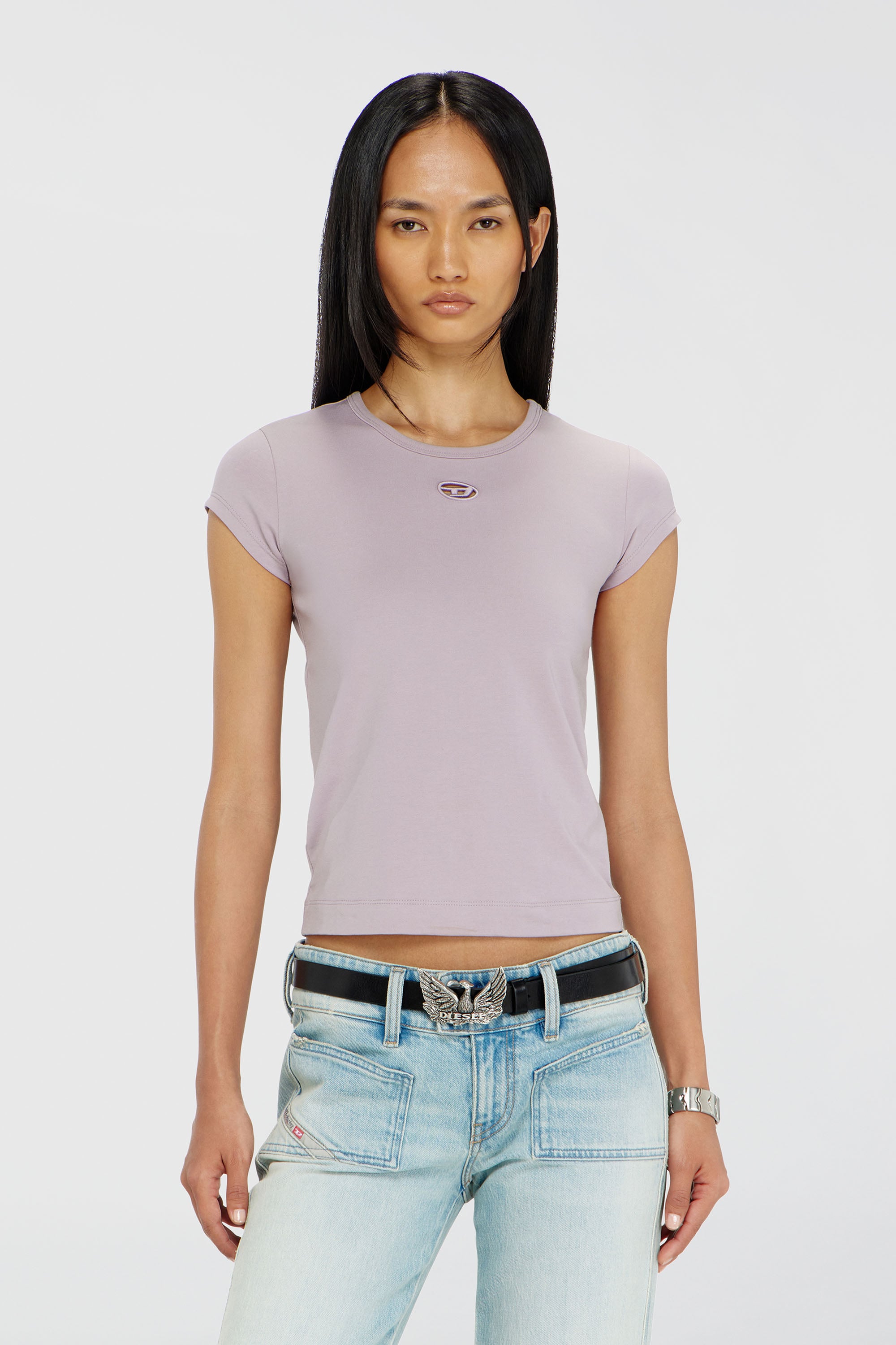 Diesel - T-ANGIE-OD, Female's T-shirt with cut-out embroidered logo in Lilac - 1