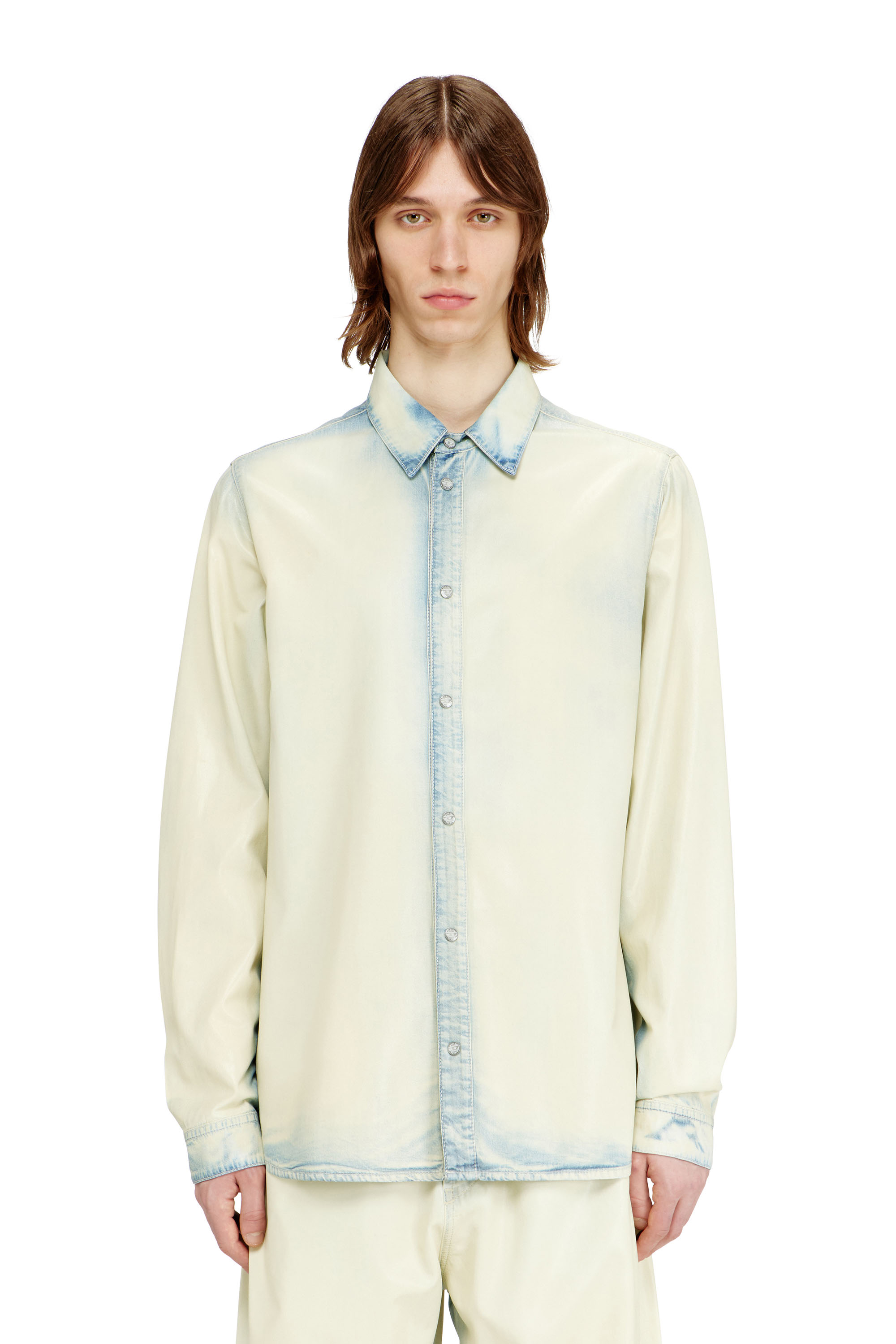 Diesel - D-SYNAR-FSI1, Male's Shirt in fluid X-Ray bleach denim in Blue/White - 3