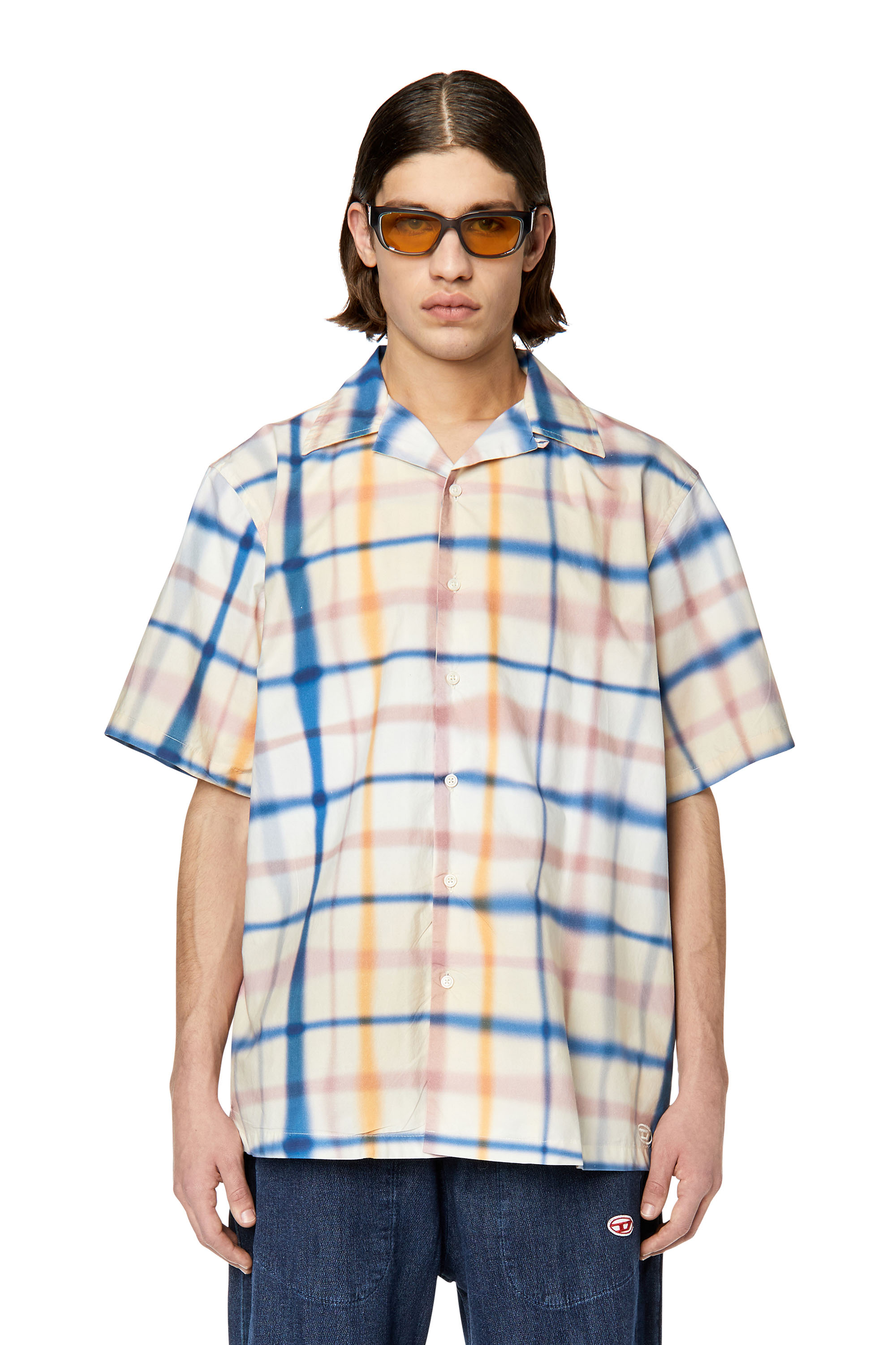 Diesel - S-FRANK-CHECK, Man's Uneven check short-sleeve shirt in Blue/White - 3
