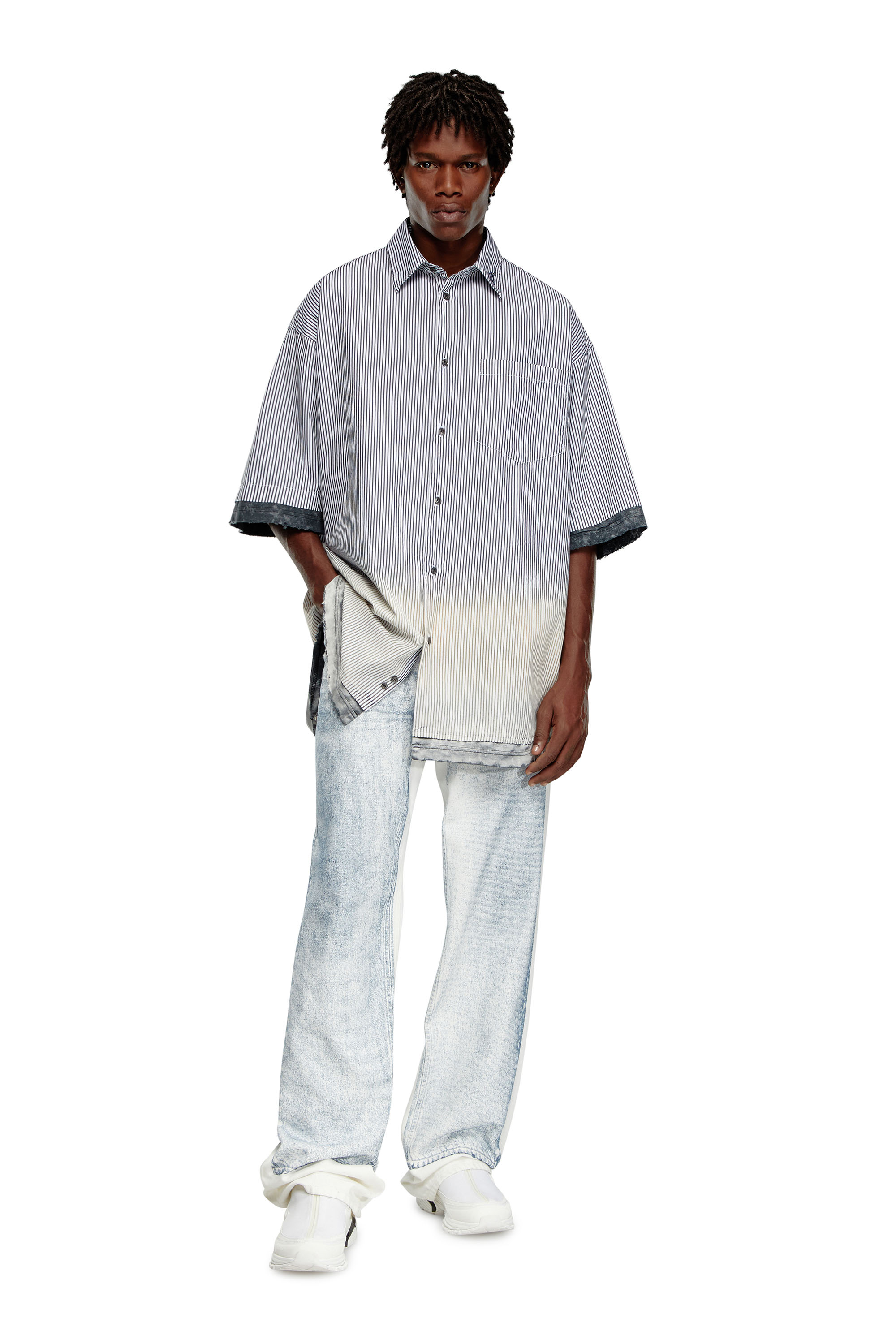 Men's Distressed striped short-sleeve shirt | Multicolor