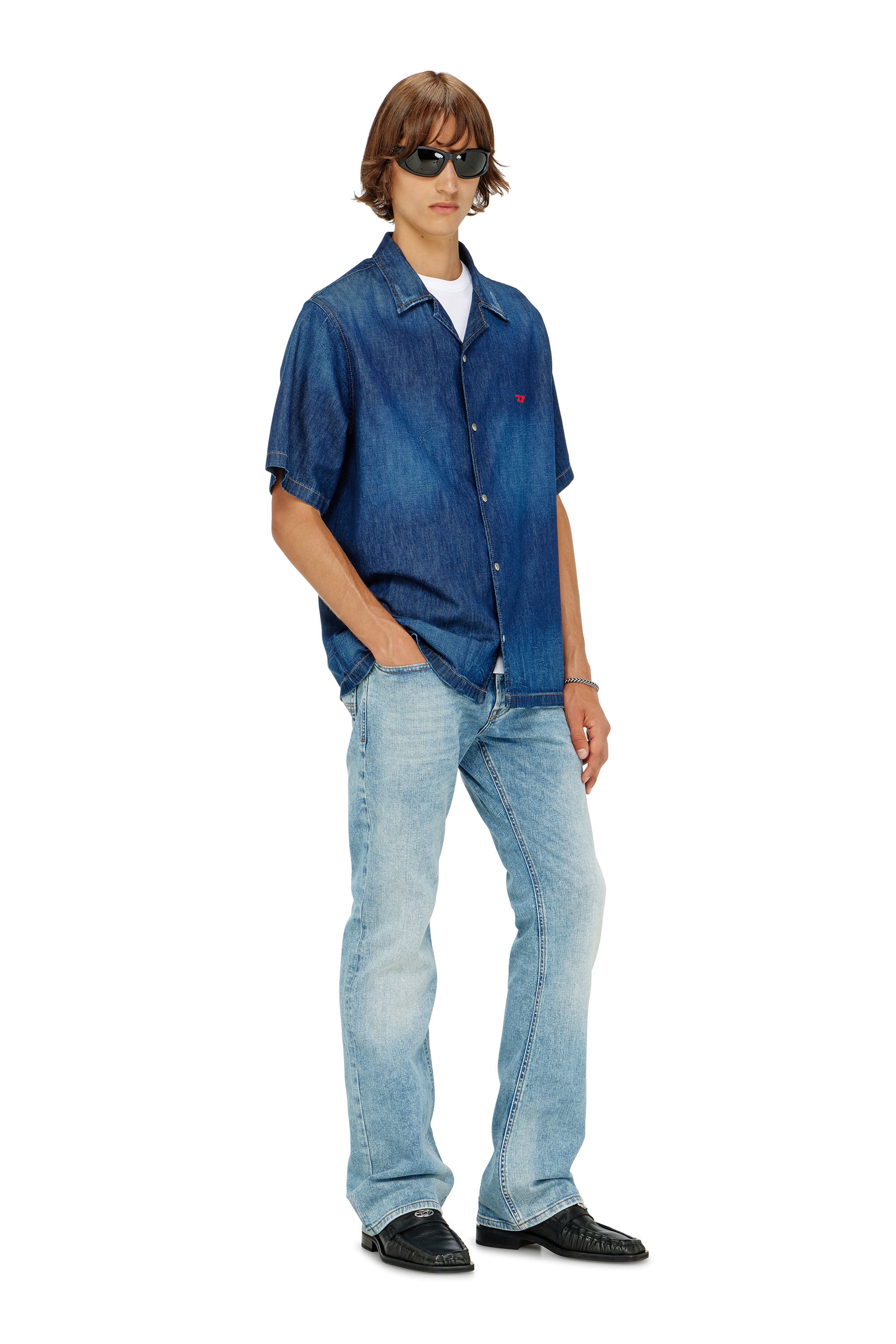 Diesel - D-NABIL-D, Man's Denim short-sleeve shirt in Medium blue - 2