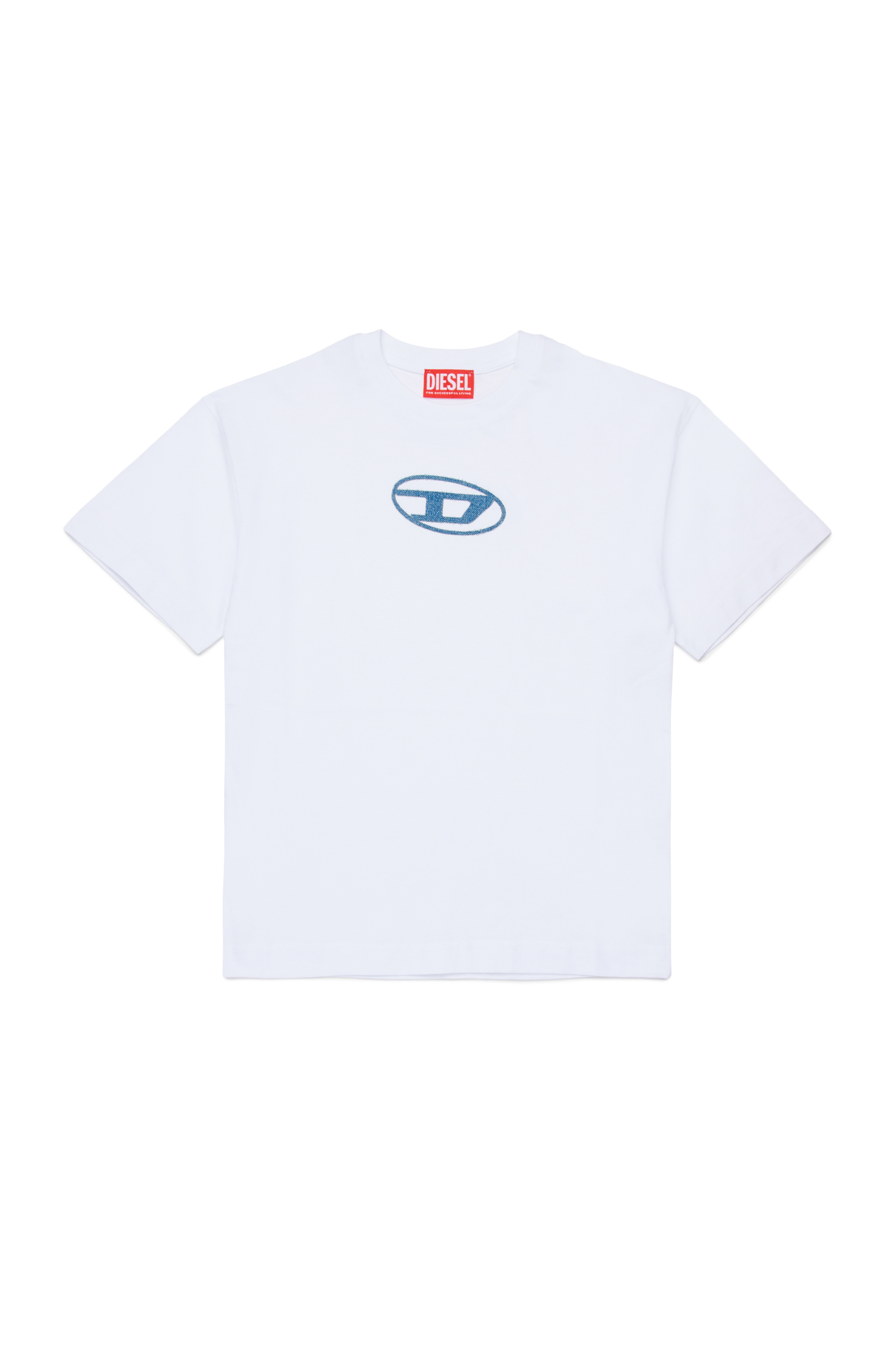 Diesel - TLOGY OVER, Man's Cotton T-shirt with denim Oval D in White - 1