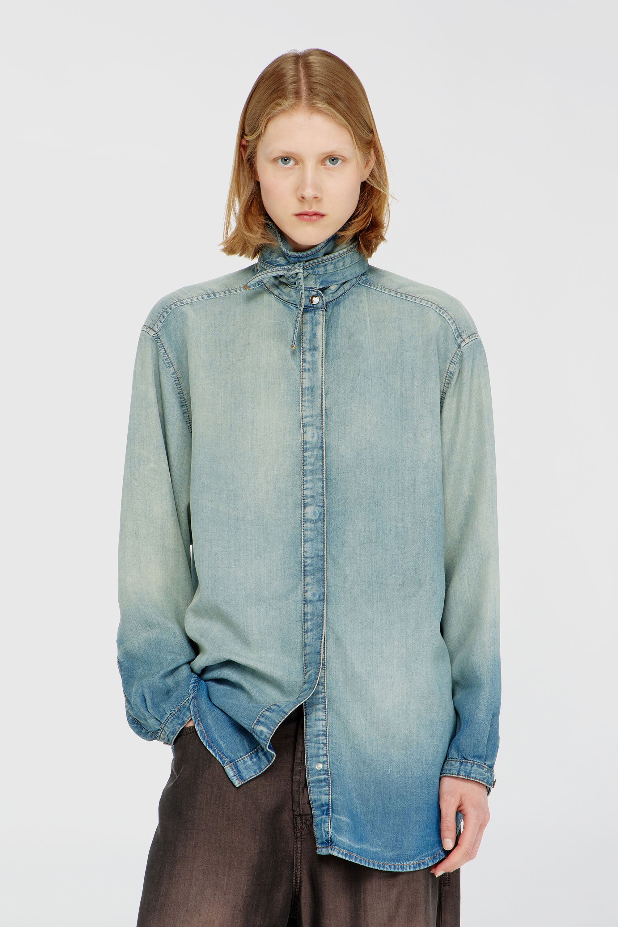 Diesel - DE-ARVEN-S1, Female's Shirt in marbled fluid denim in Light Blue - 1