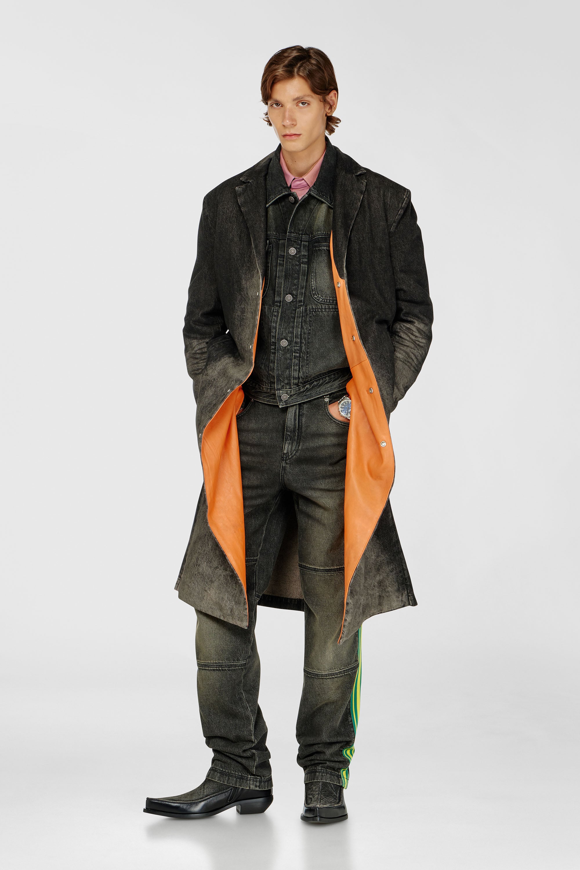 Diesel - D-IANCH-FSJ, Unisex's Long coat in dirty-effect denim in Black/Dark Grey - 2