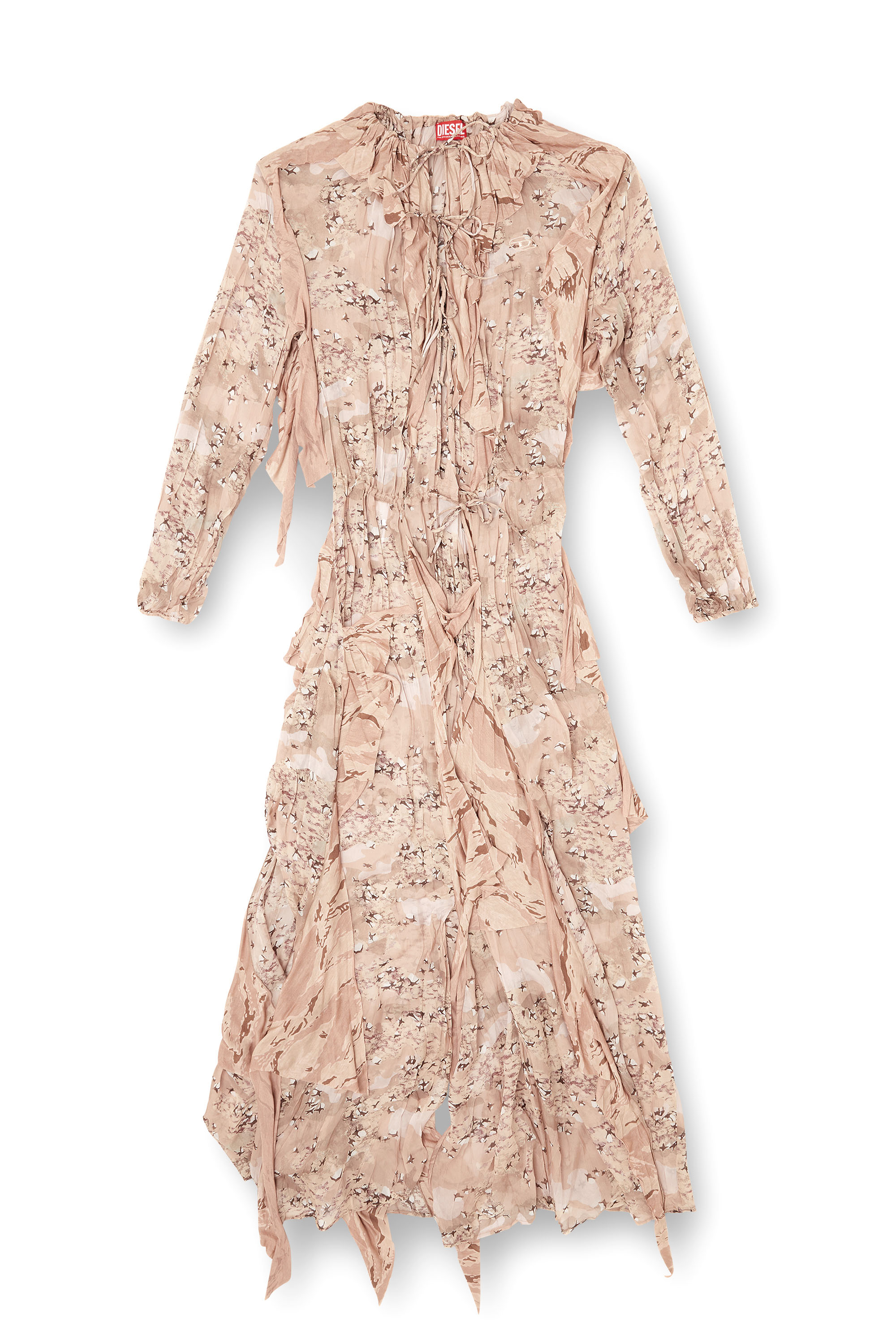 Diesel - D-AZZLING-R1, Female's Ruffled maxi dress in camo chiffon in Face Powder - 3