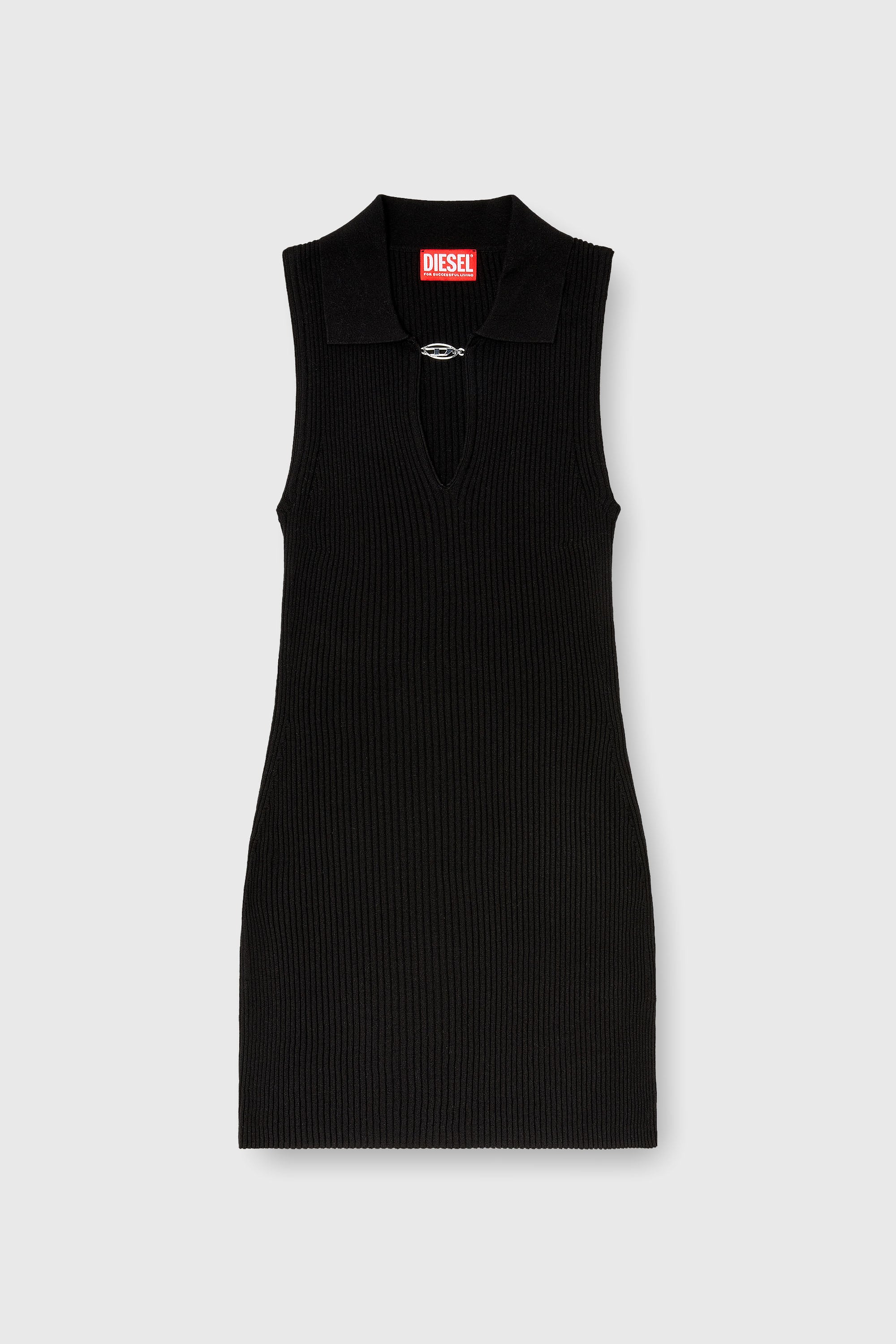 Diesel - M-LILMA, Vestido polo corto de punto acanalado mezcla de seda Mujer in Negro - 2