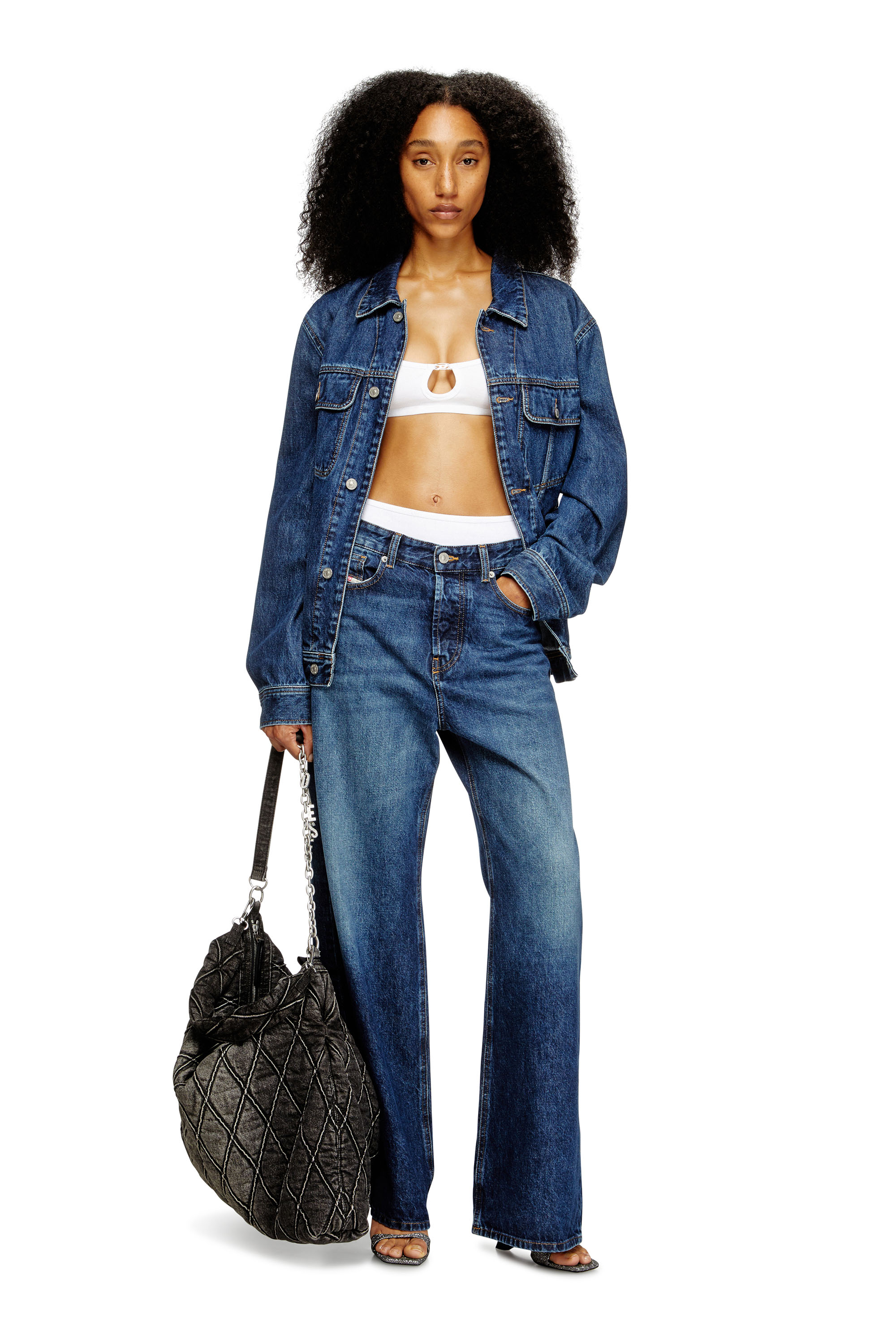 Diesel - FLORENCE-DNM, Soutien-gorge souple en coton c&ocirc;tel&eacute; avec bijou Oval D Femme in Blanc - 4