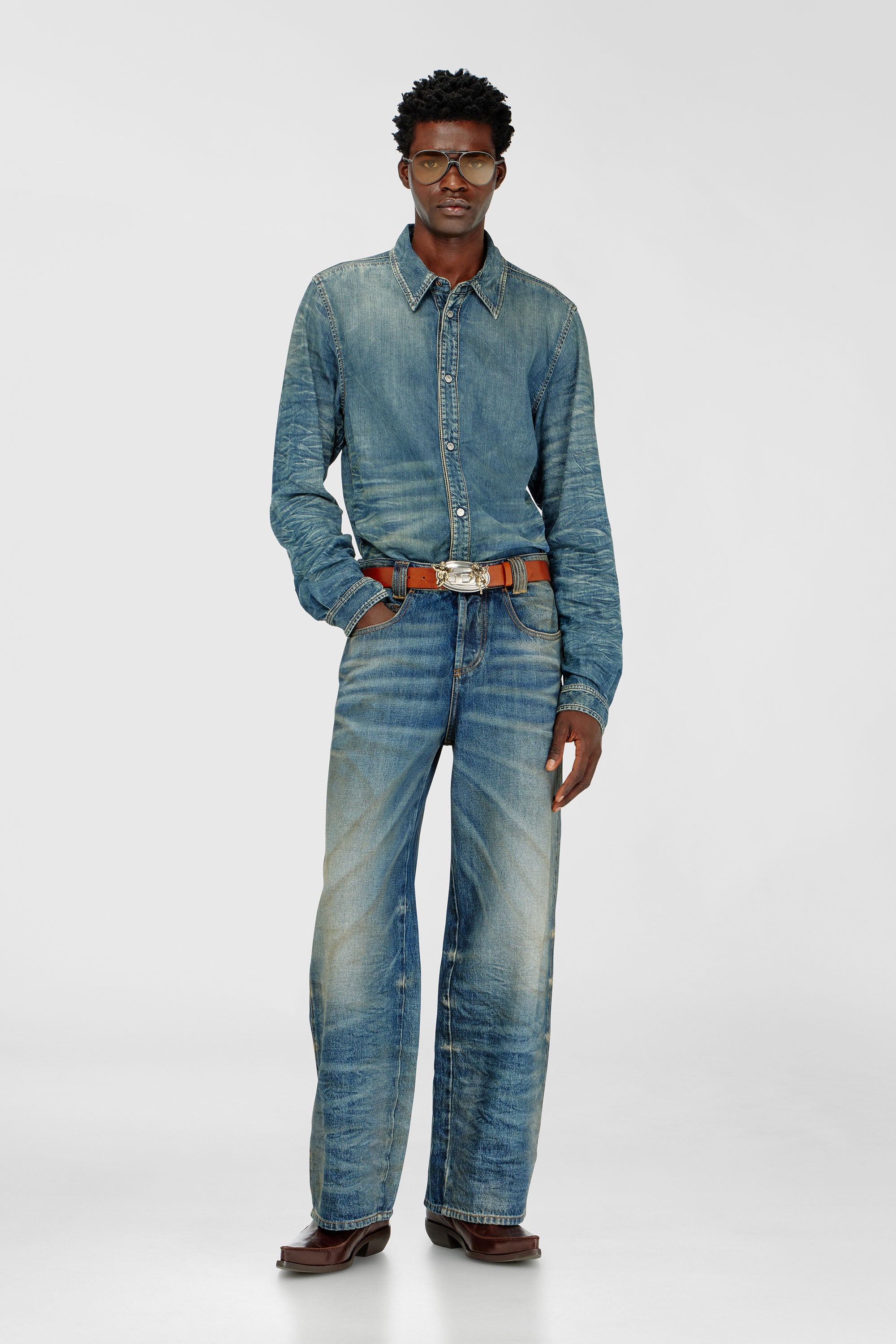 Diesel - D-SYNAR-FSJ4, Male's Shirt in dirty-effect creased denim in null - 2