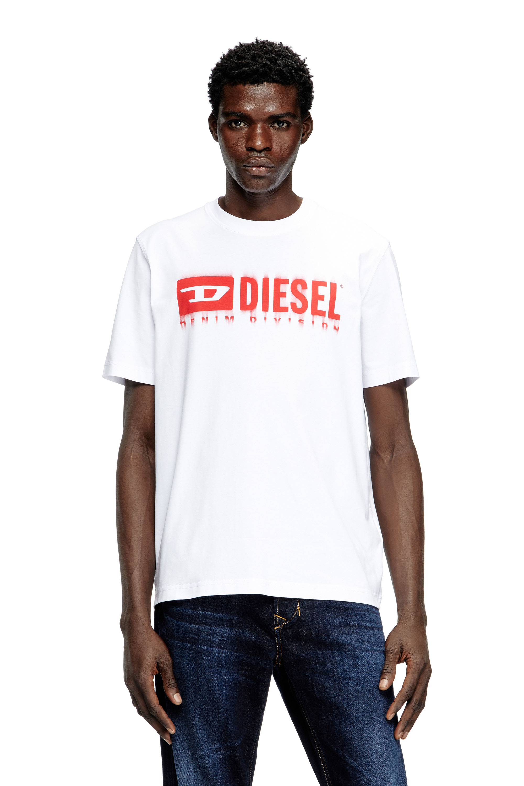 Diesel - T-ADJUST-Q7, Man's T-shirt with blurry Diesel logo in White - 1