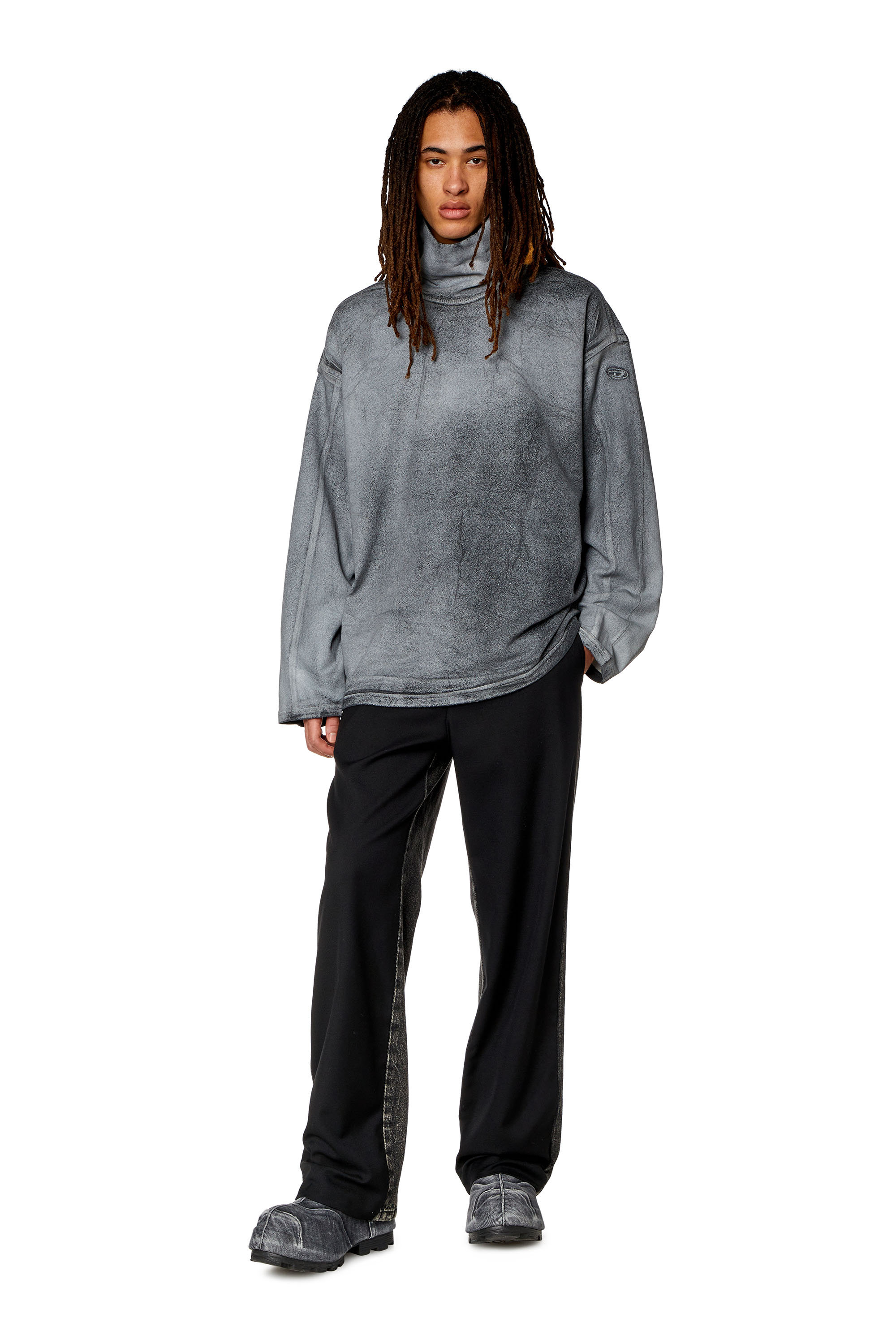 Diesel - D-NLABELCOL-S TRACK, Man's High neck sweatshirt in printed Track Denim in Dark grey - 1