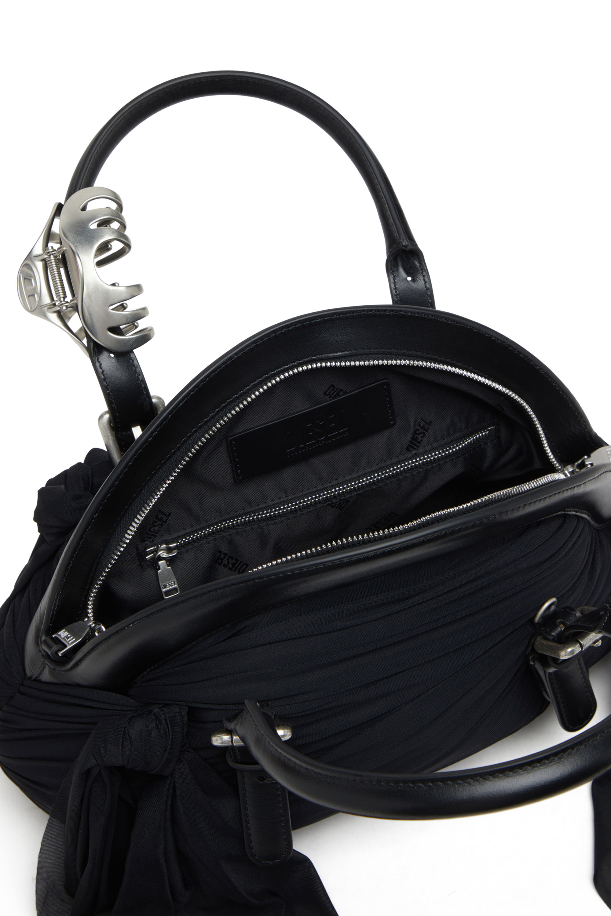 Diesel - TRASH-D TOP HANDLE, Female's Trash-D-Bandana handbag in jersey and leather in Black - 4