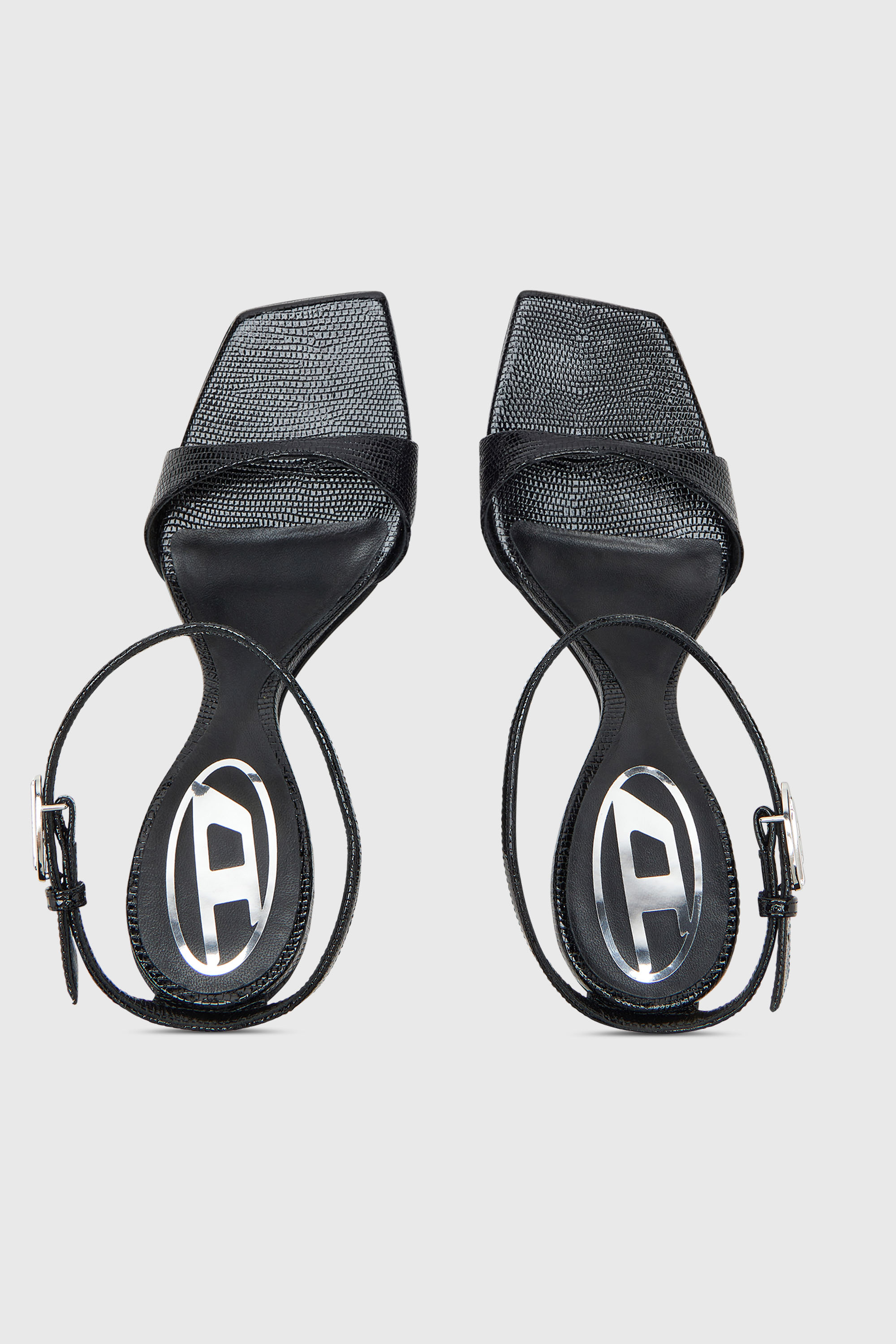 Diesel - D-AMBER SANDAL WEDGE, D-Amber-Sandalias de cu&ntilde;a en cuero efecto lagarto Mujer in Negro - 5