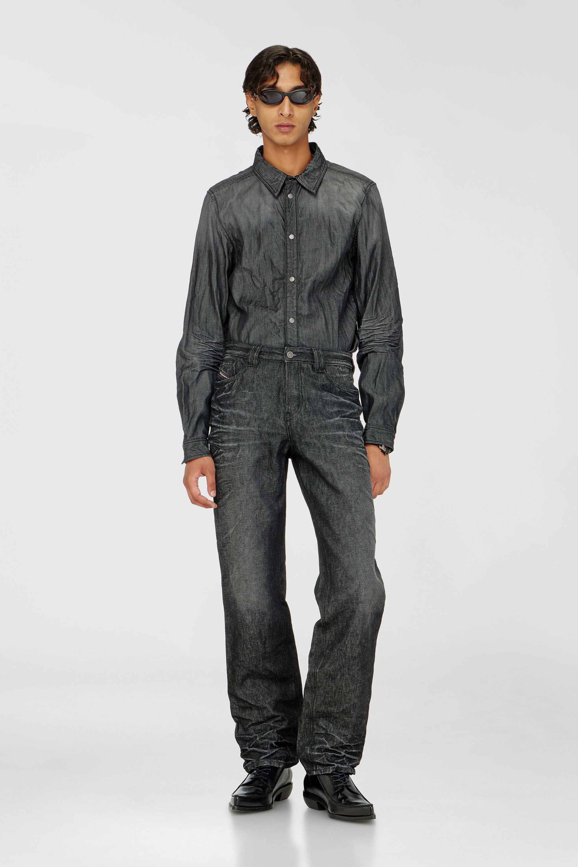 Diesel - D-SYNAR-FSJ2, Male's Shirt in creased denim in Dark Grey - 1