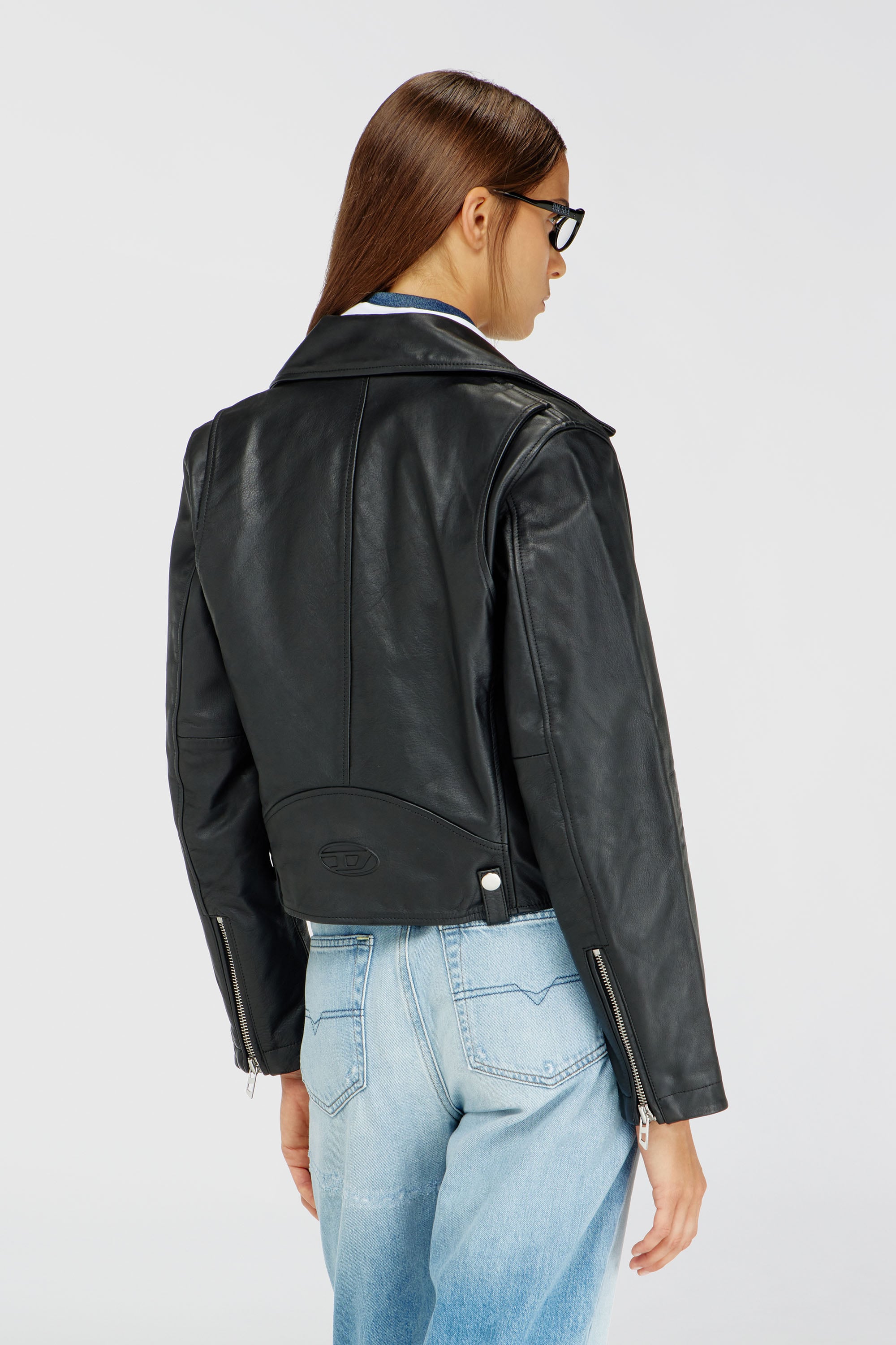 Diesel - L-UNATIC, Woman's Biker jacket in waxed leather in Black - 5