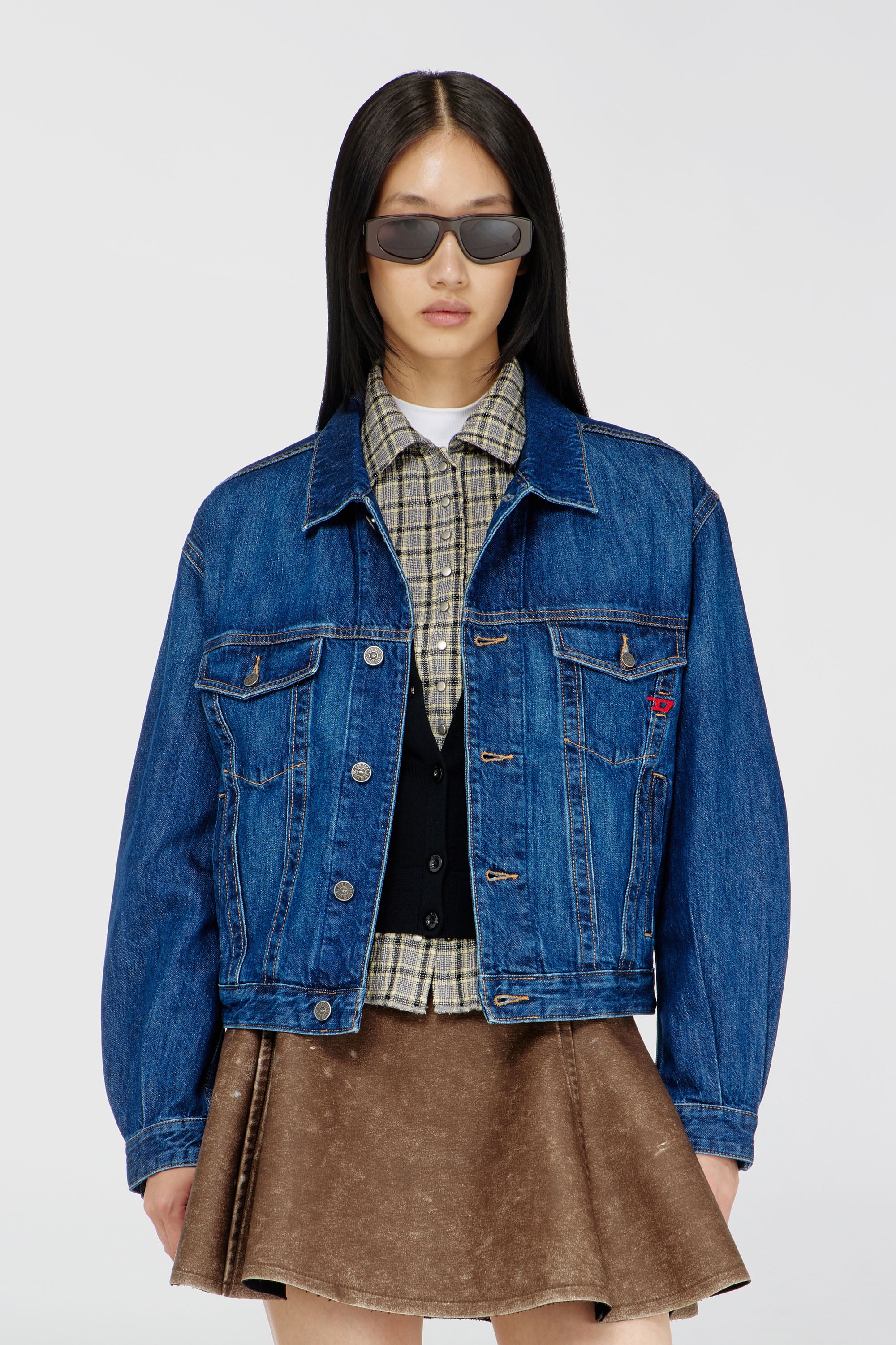Diesel - D-RANGER, Man's Trucker jacket in denim in Medium blue - 1