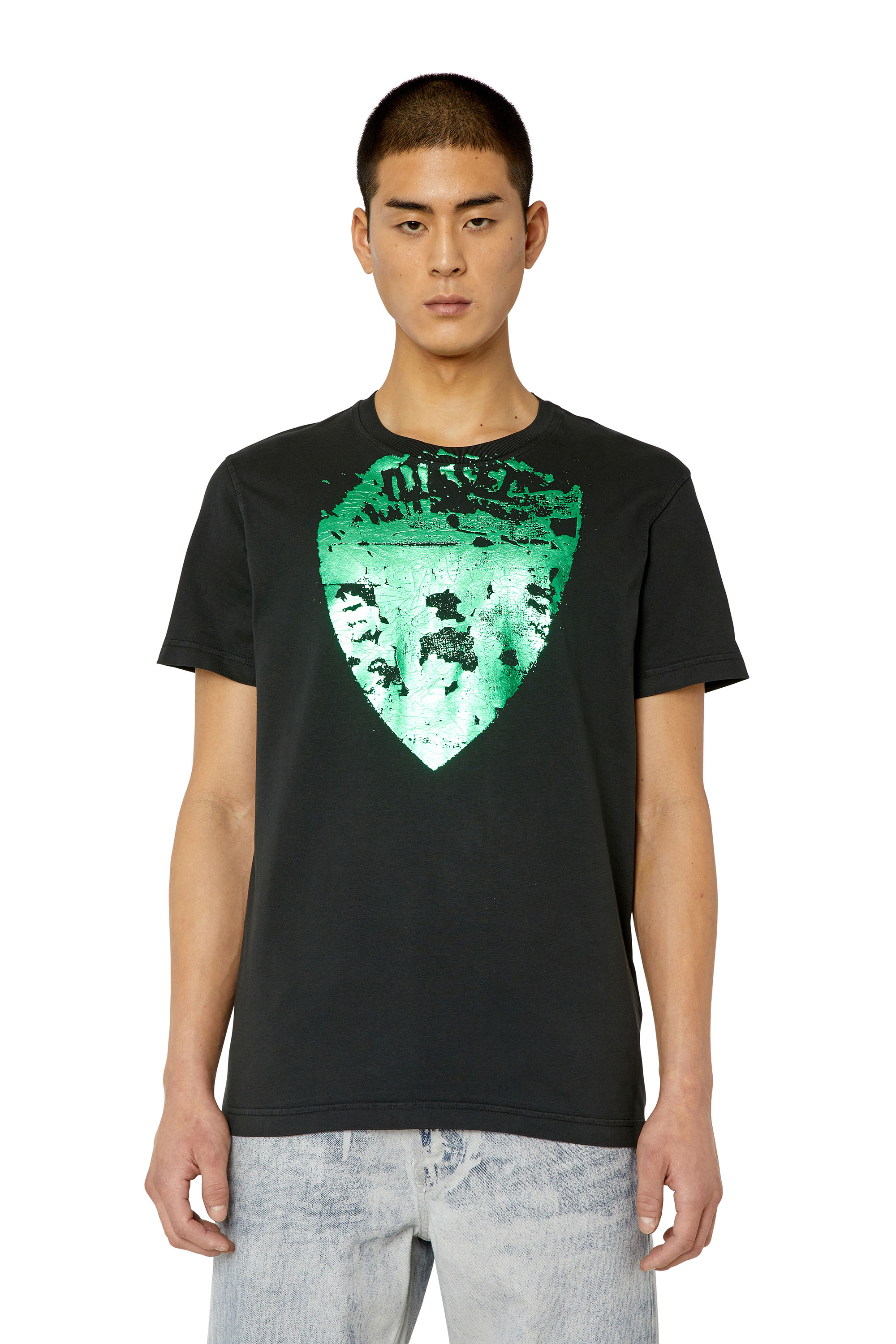 Diesel - T-DIEGOR-G11, Man's T-shirt with metallic shield print in Black - 3