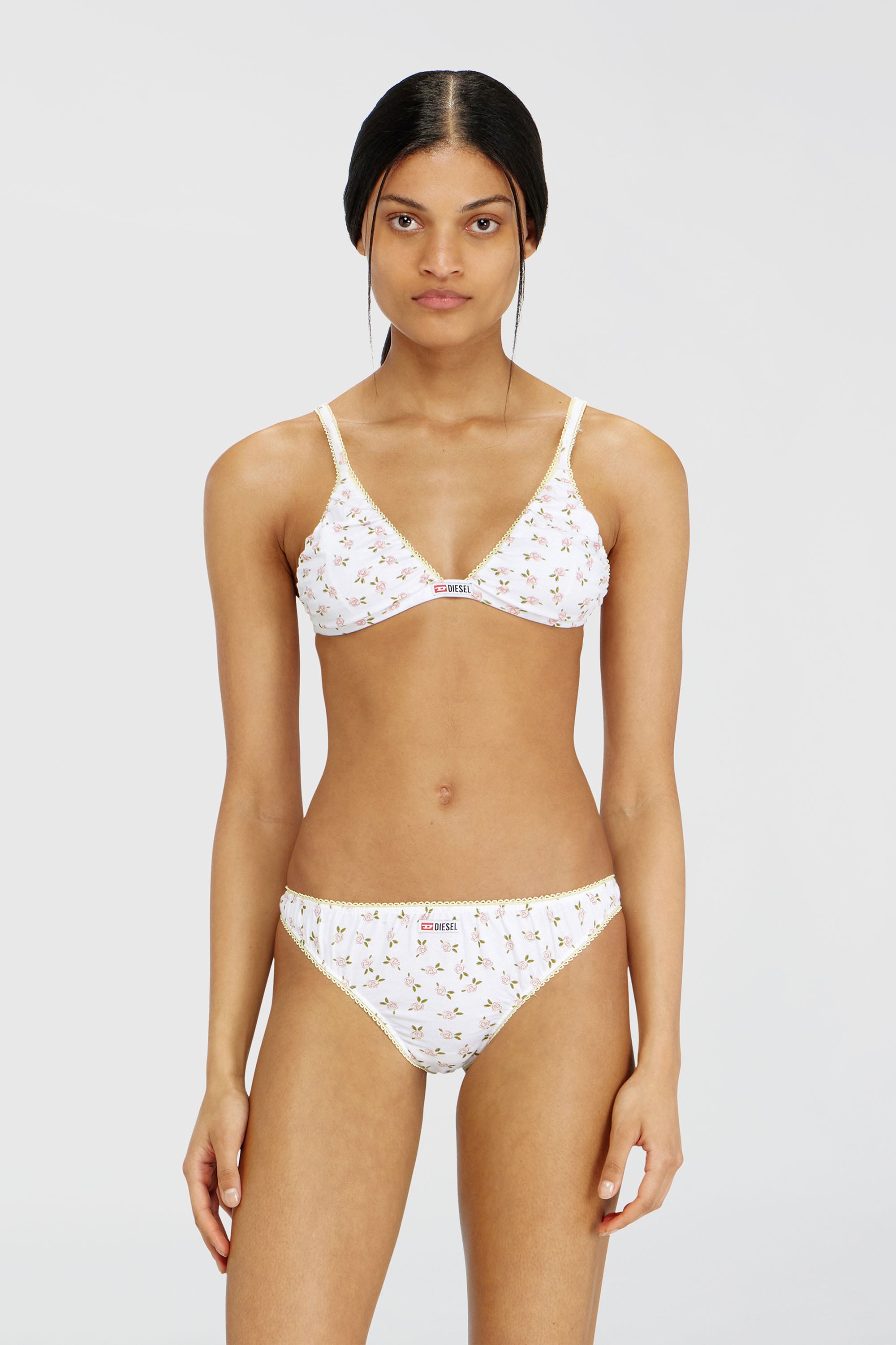 Diesel - JANA-D-CORE, Sujetador triangular de algod&oacute;n con estampado floral all-over Mujer in Blanco - 1