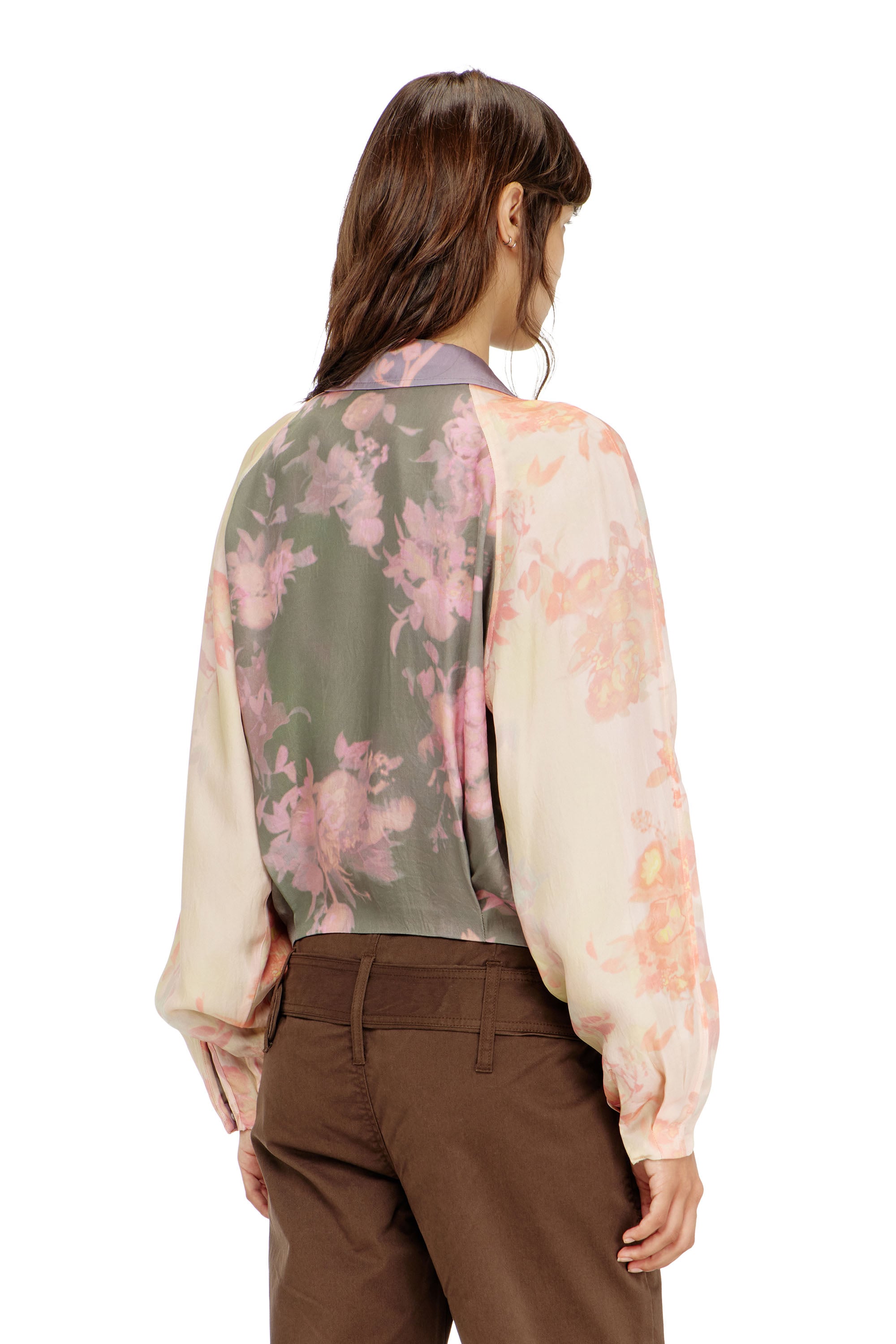Diesel - G-ALENA, Woman's Floral bomber jacket in crinkled acetate in Green/Pink - 5