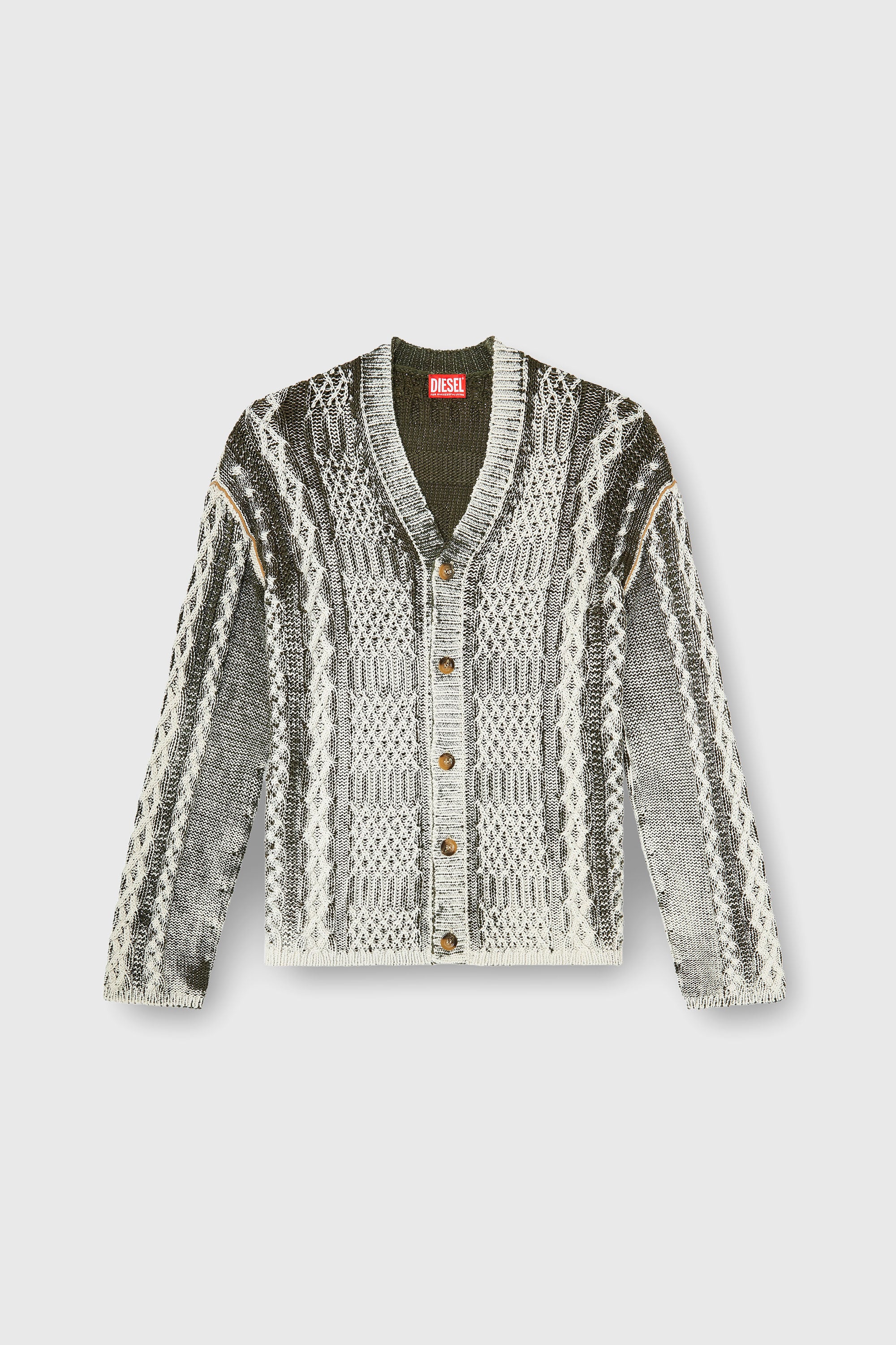 Diesel - K-MIOTO, Male's Treated cable-knit cardigan in White/Grey - 2