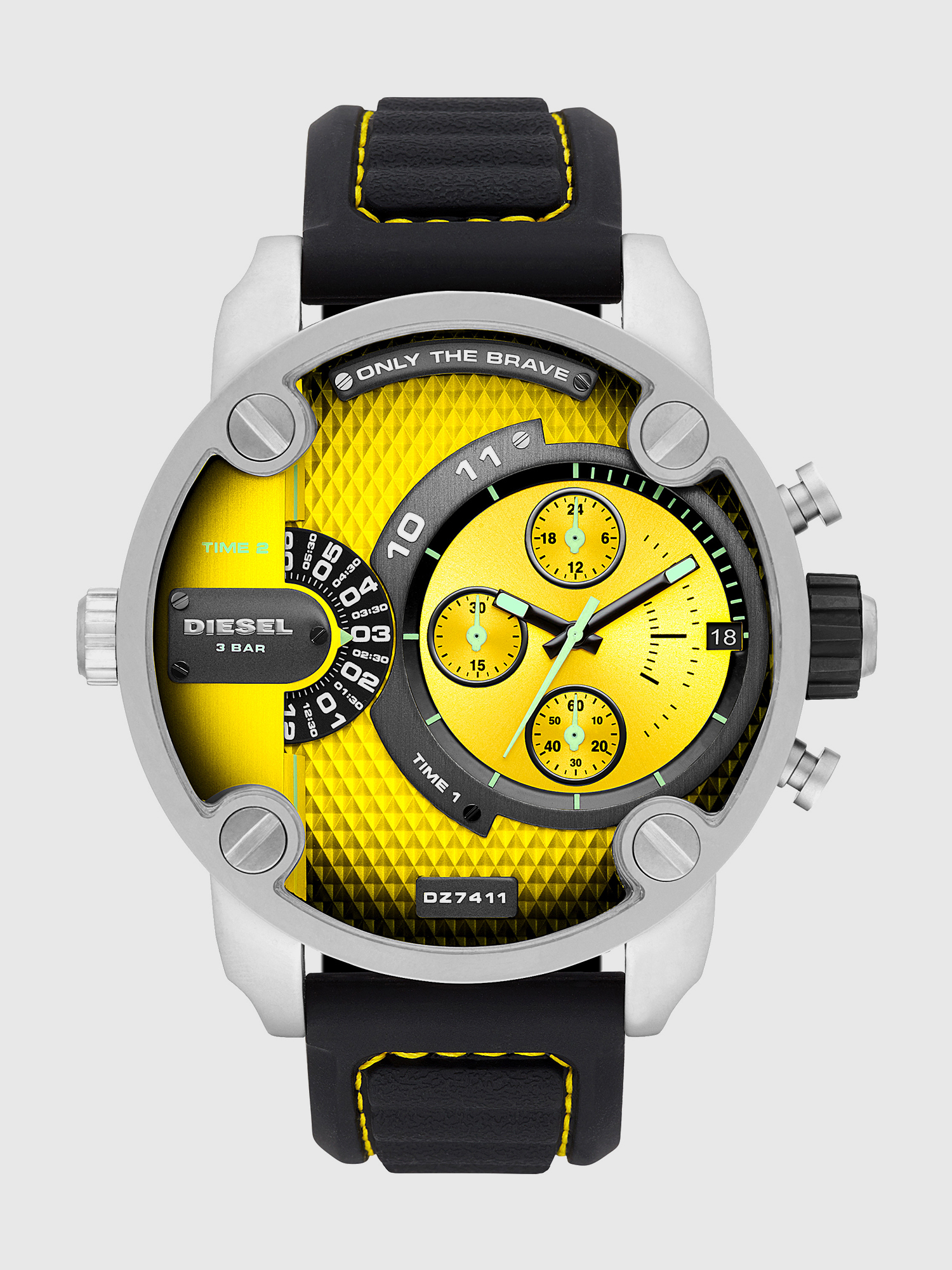 Diesel - DZ7411, Man's Silicon watch with yellow dial, 52 mm in Black/Yellow - 1