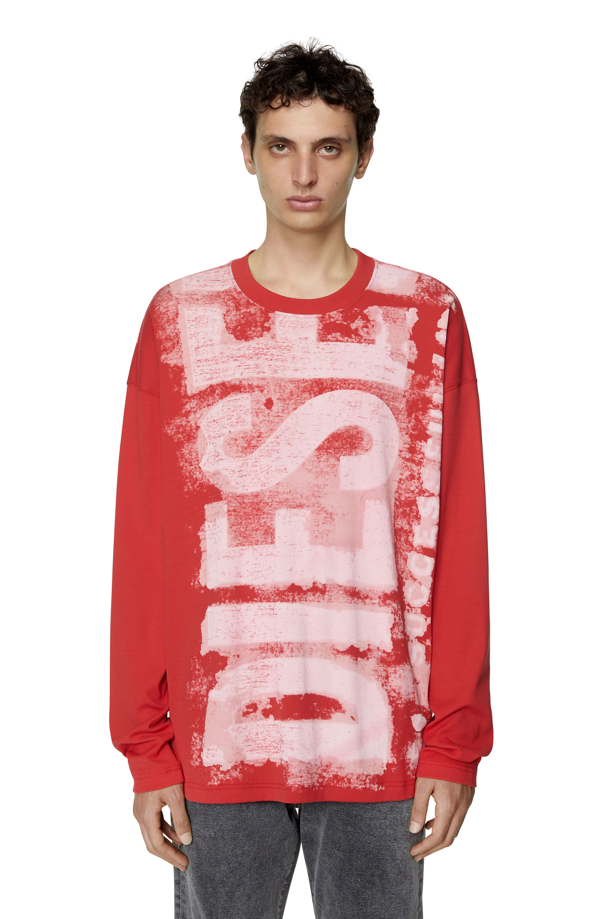 Diesel - T-WASRIB, Man's Long-sleeve T-shirt with smudged logo in Red - 3
