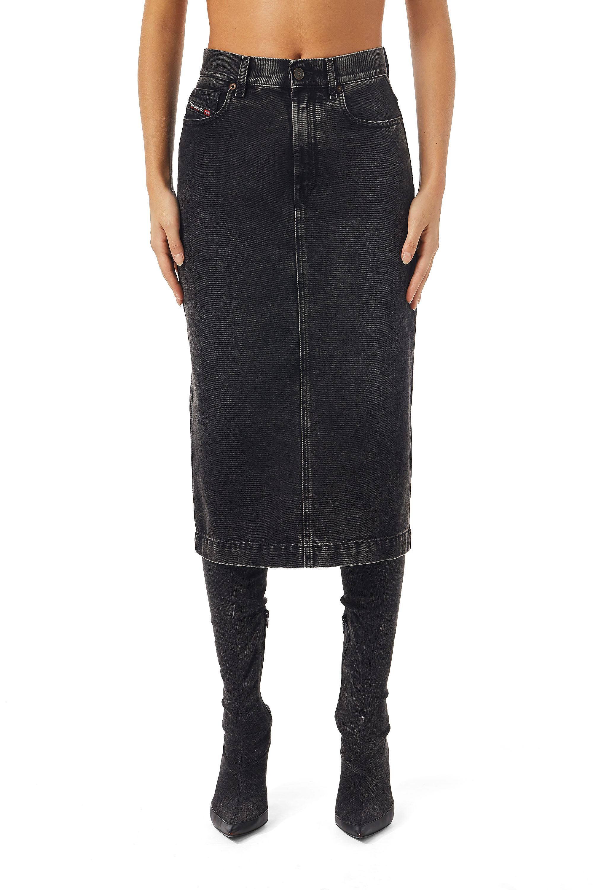 Diesel - DE-RONNY PENCIL SKIRT, Woman's Pencil skirt in denim in Black/Dark grey - 1