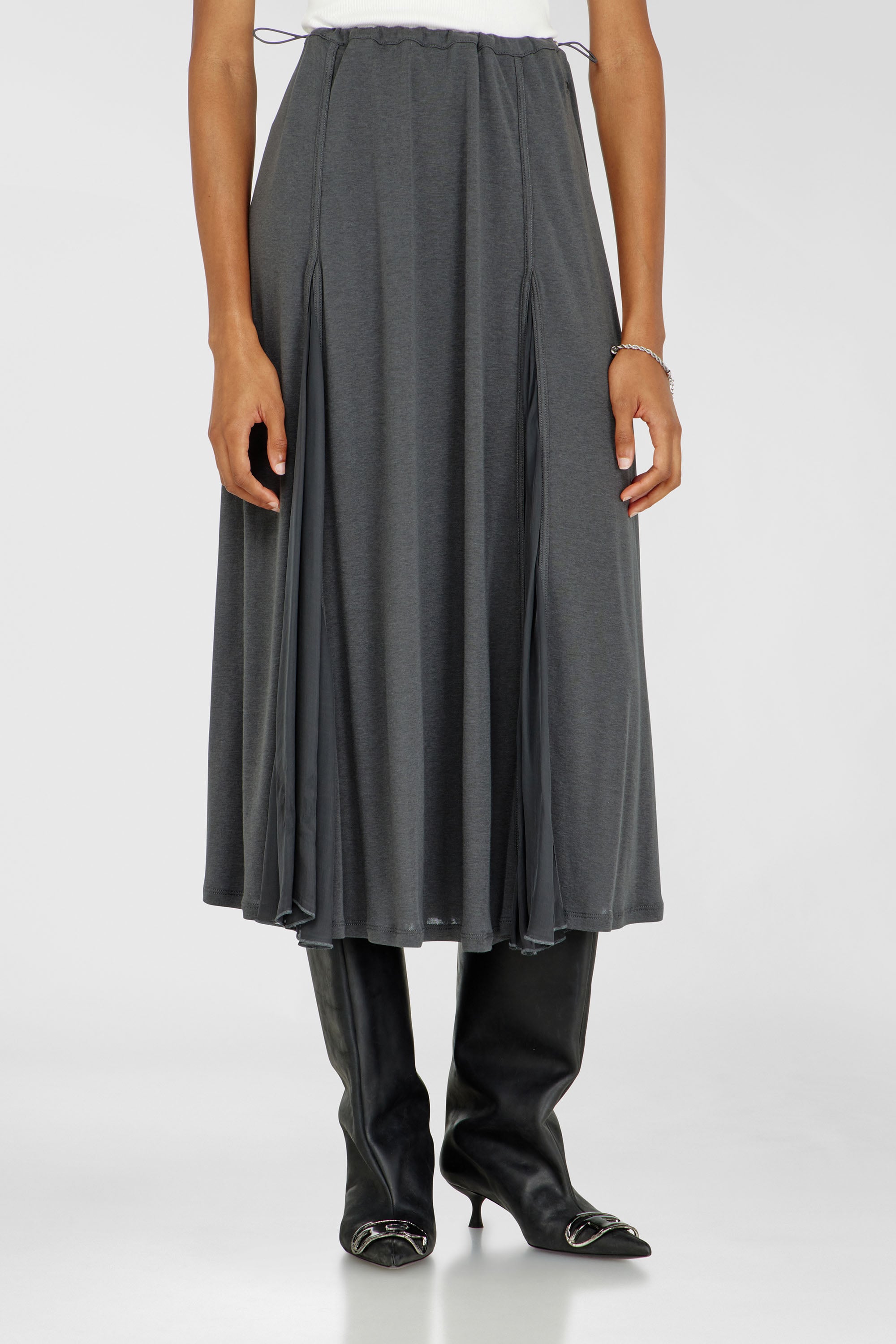 Diesel - O-LONGREI, Female's Midi skirt in ribbed jersey and chiffon in Grey - 1
