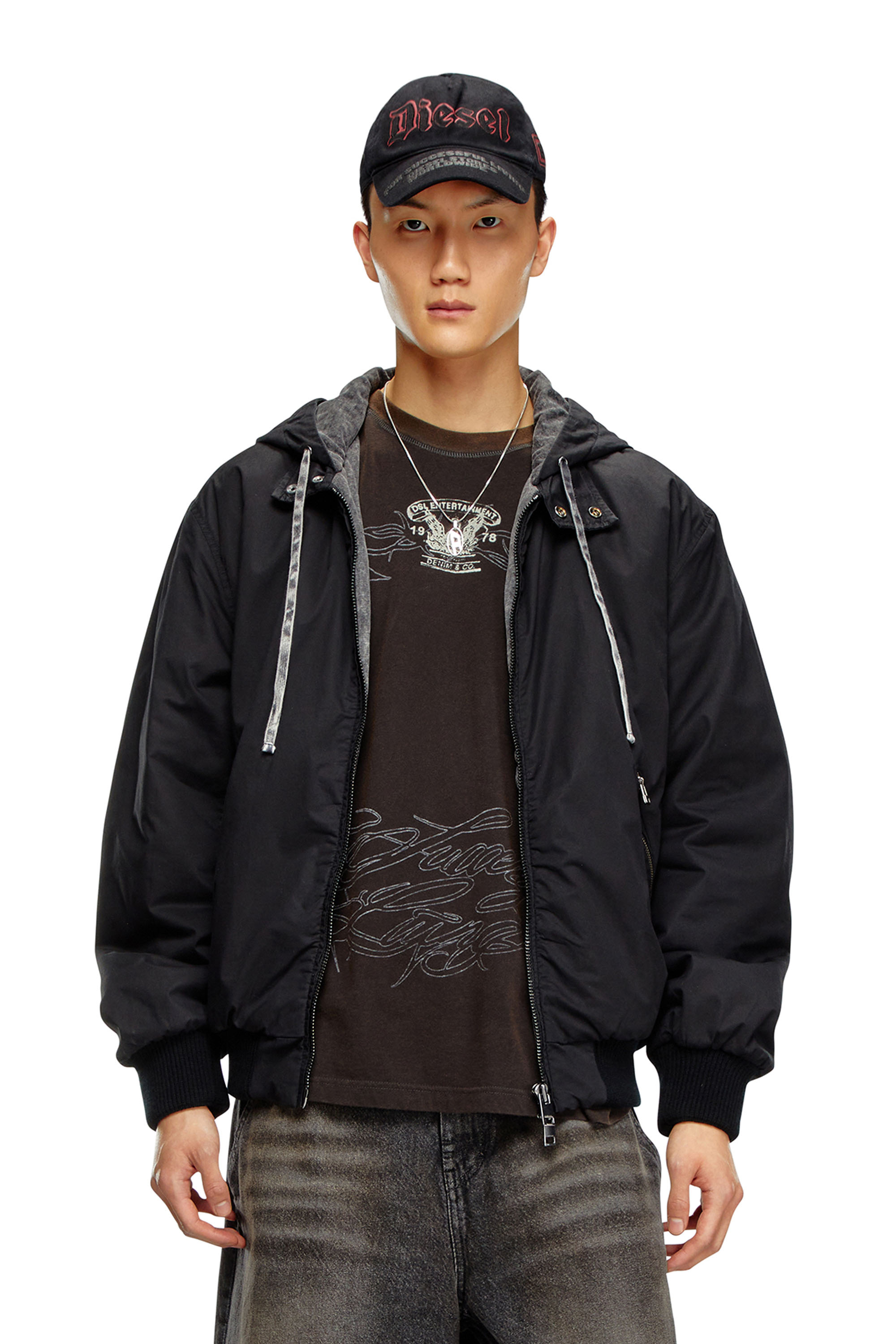 Diesel - J-ALAIN, Man's Hooded Harrington jacket in Black - 1