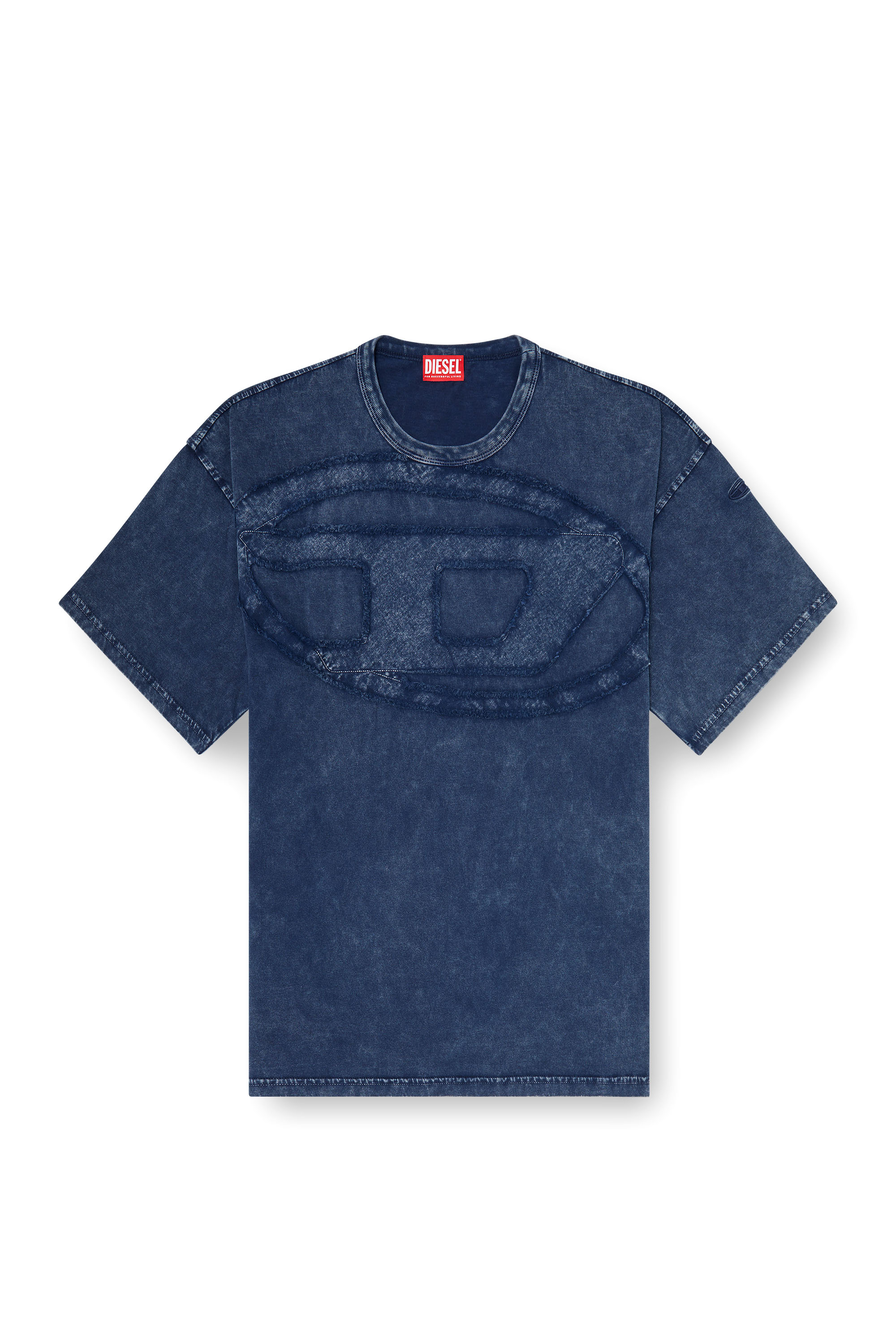 Diesel - T-BOXT-DEN, Man's Relaxed cotton T-shirt with Oval D applique in Medium blue - 3