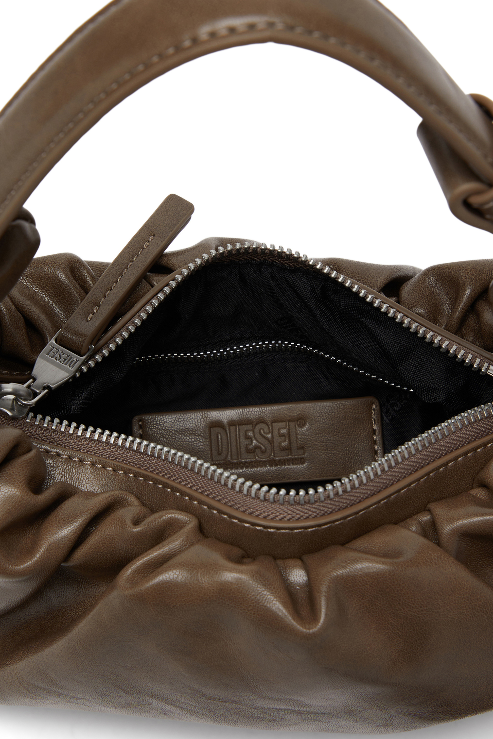 Diesel - GRAB-D HOBO S, Female's Grab-D S-Small scrunched hobo bag in shiny PU in Brown - 3