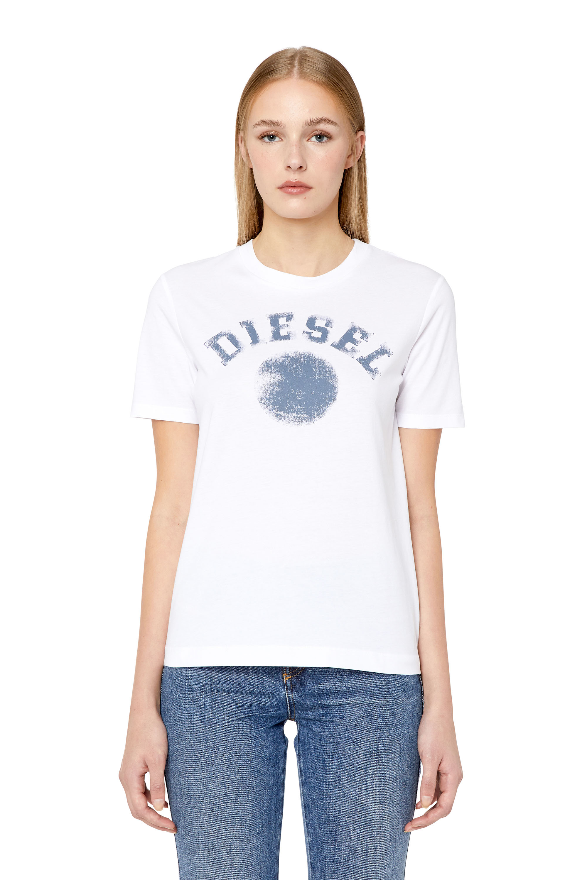 Diesel - T-REG-G7, Woman's T-shirt with circle and logo print in White - 3