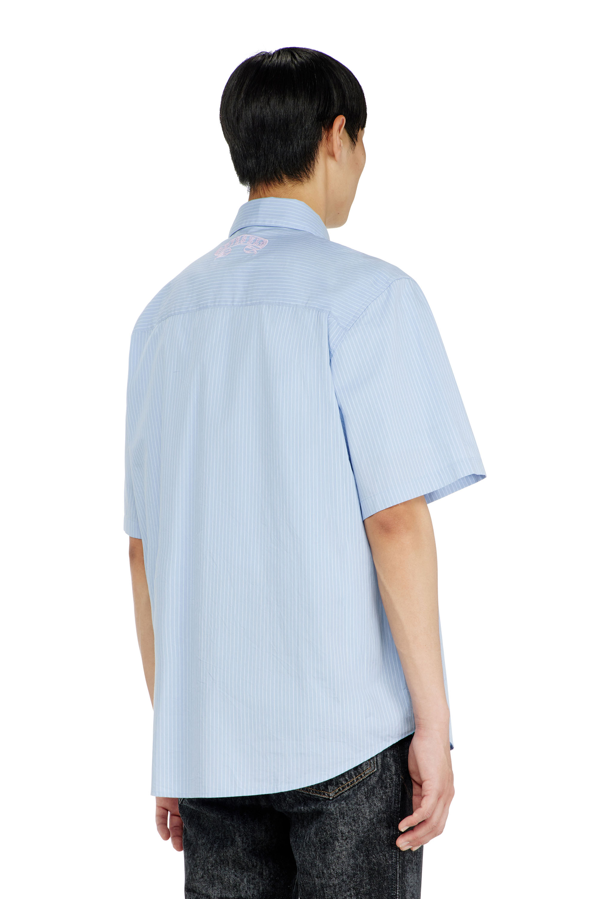 Diesel - S-SIMPLY-SS-AGCZ, Man's Striped poplin shirt with embroidered patch in null - 4