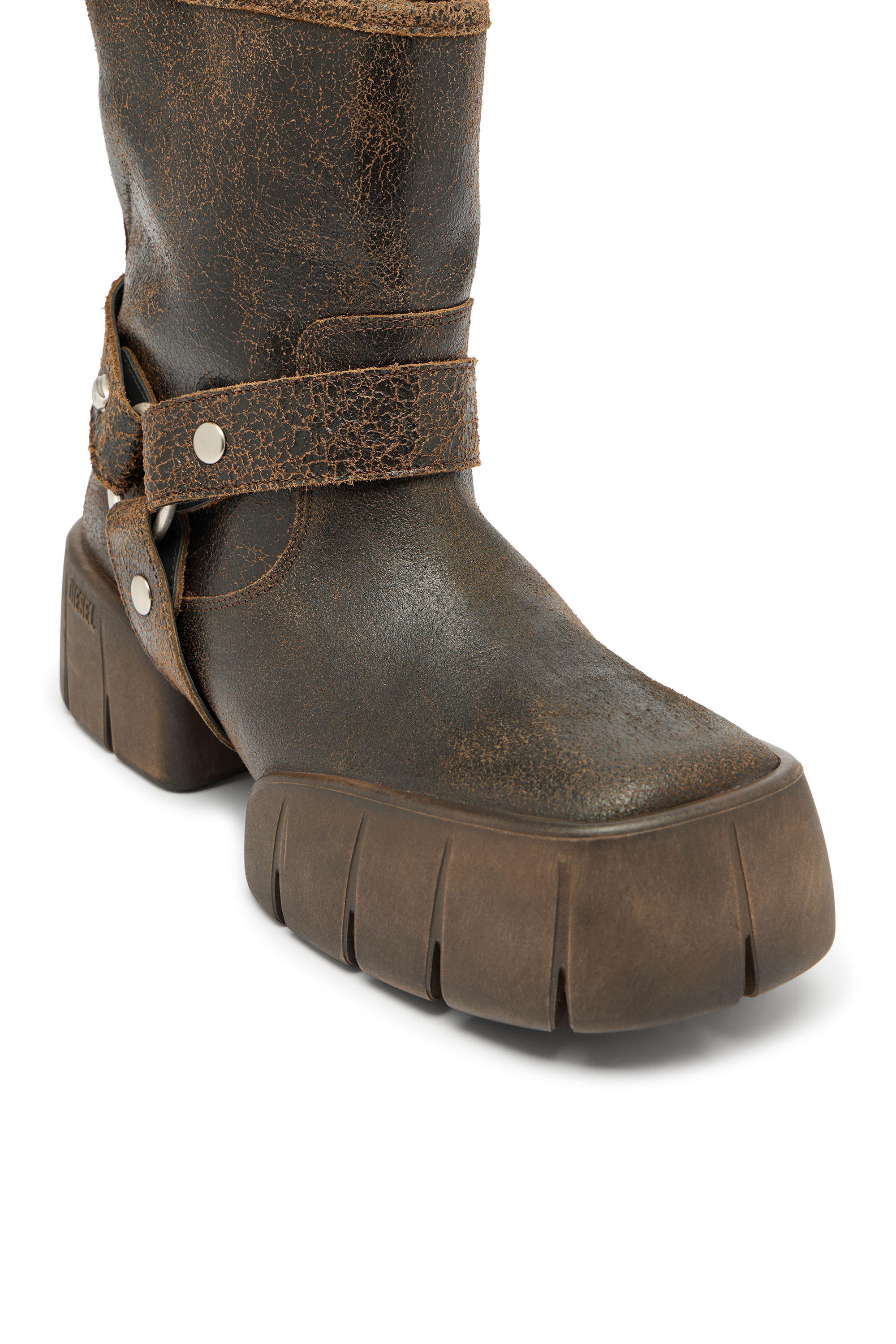 Diesel - D-TEX TU, Male's D-Tex-Biker boot in crackle leather in Brown - 6