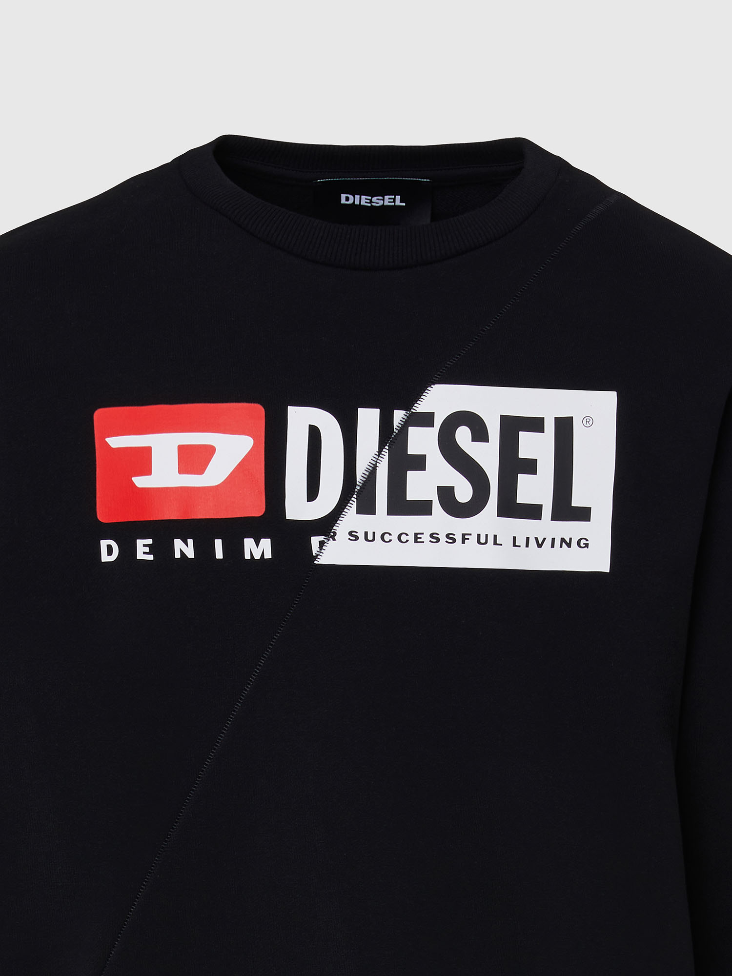 Diesel - S-GIRK-CUTY, Male's Sweatshirt with double logo print in Black - 4
