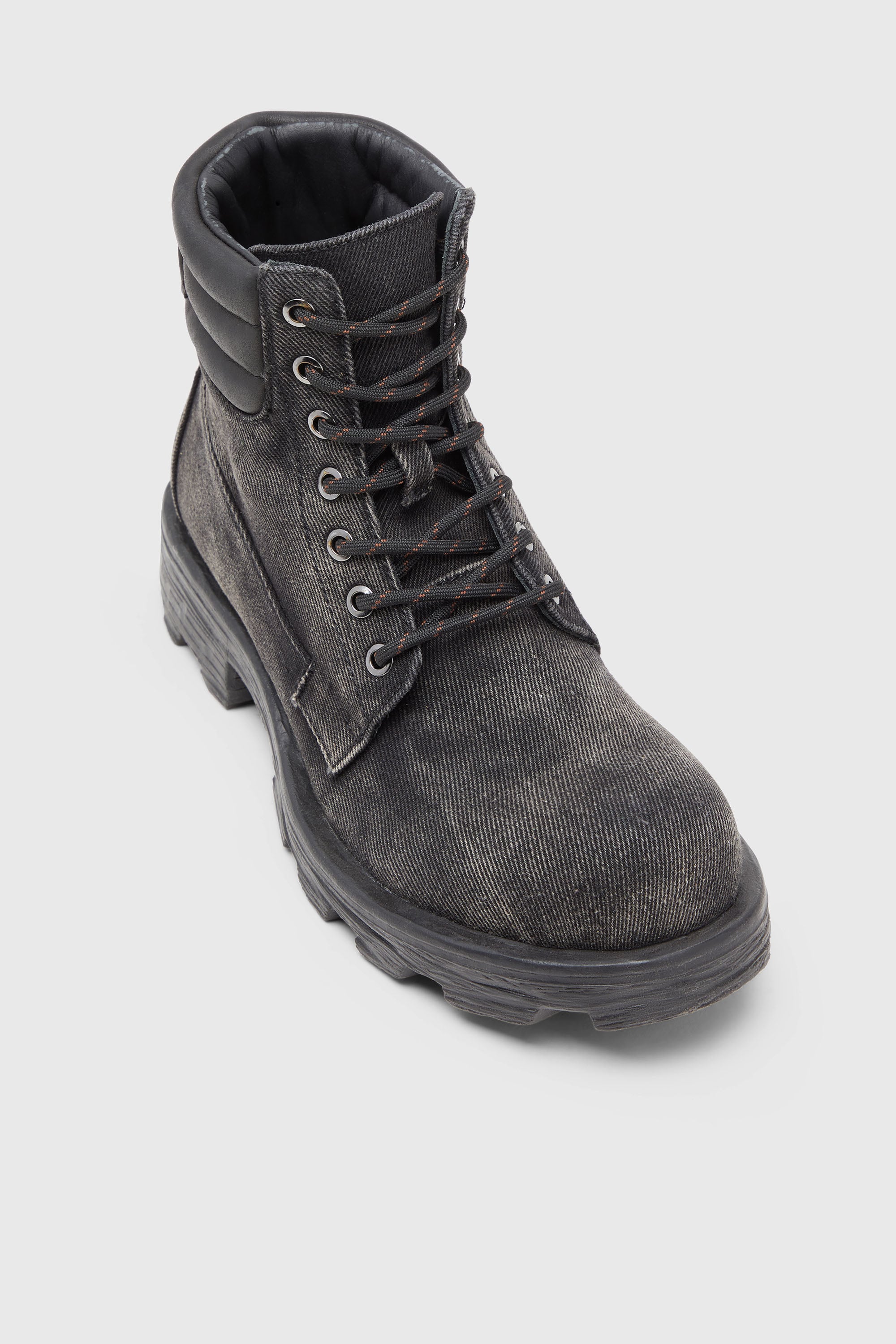 Diesel - D-HAMMER LACE UP W, D-Hammer-Botas de combate en mezclilla y cuero Mujer in Gris - 6