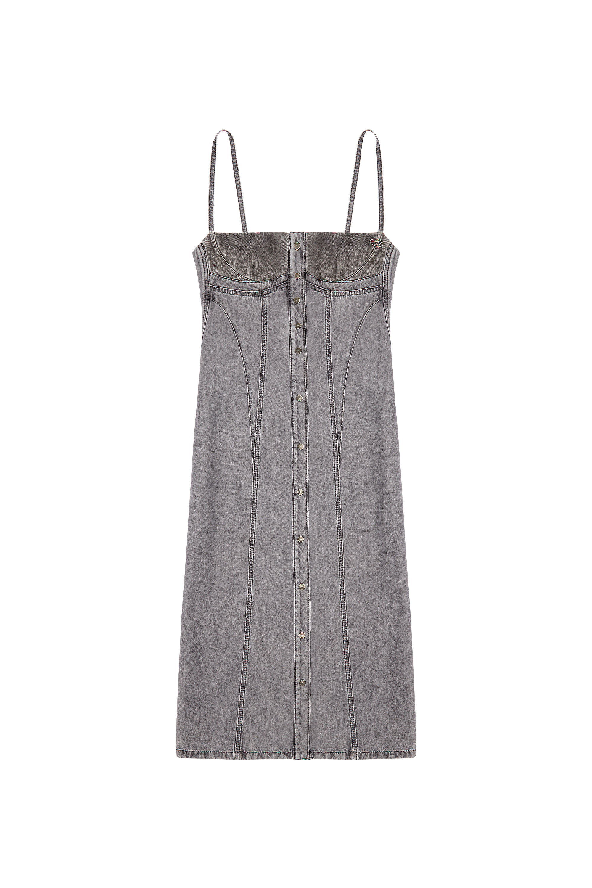 Diesel - DE-DRESSY, Vestido midi de tirantes en denim claro Mujer in Gris - 2