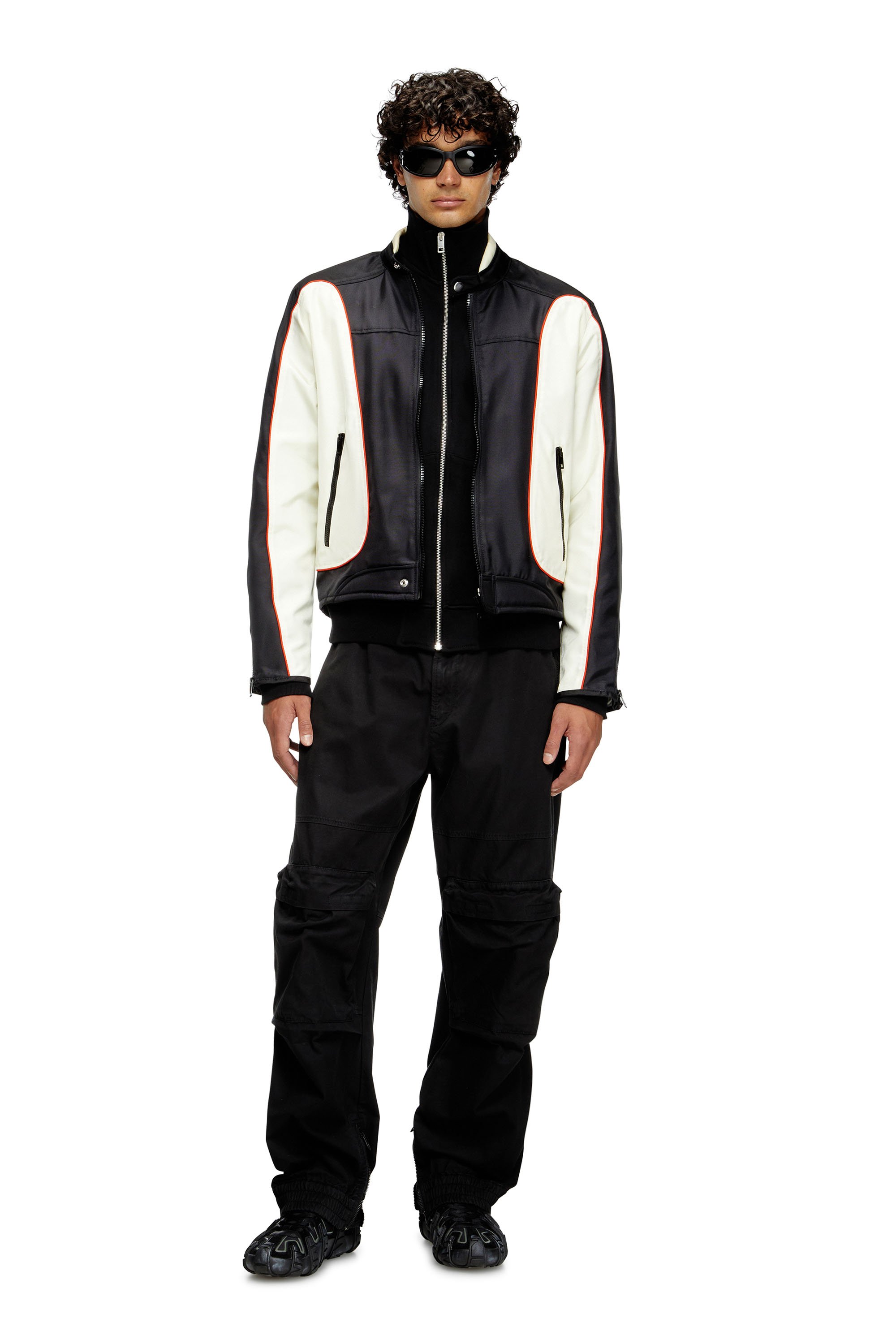 Diesel - J-BLINK-A, Male's Colour-block biker jacket with piping in White/Black - 1