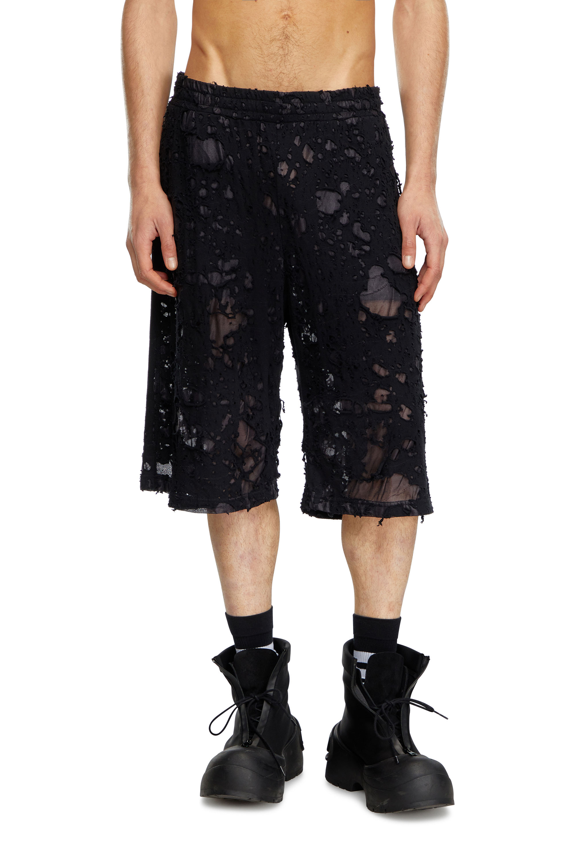Men's Layered shorts with burn-out finish | Black | Diesel