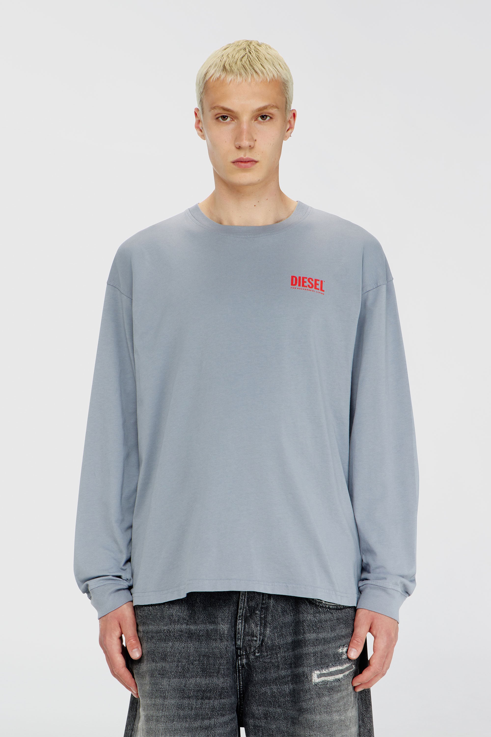Diesel - T-BOXT-LS-BISK, Man's Relaxed long-sleeve T-shirt with Biscotto logo in Light Blue - 1
