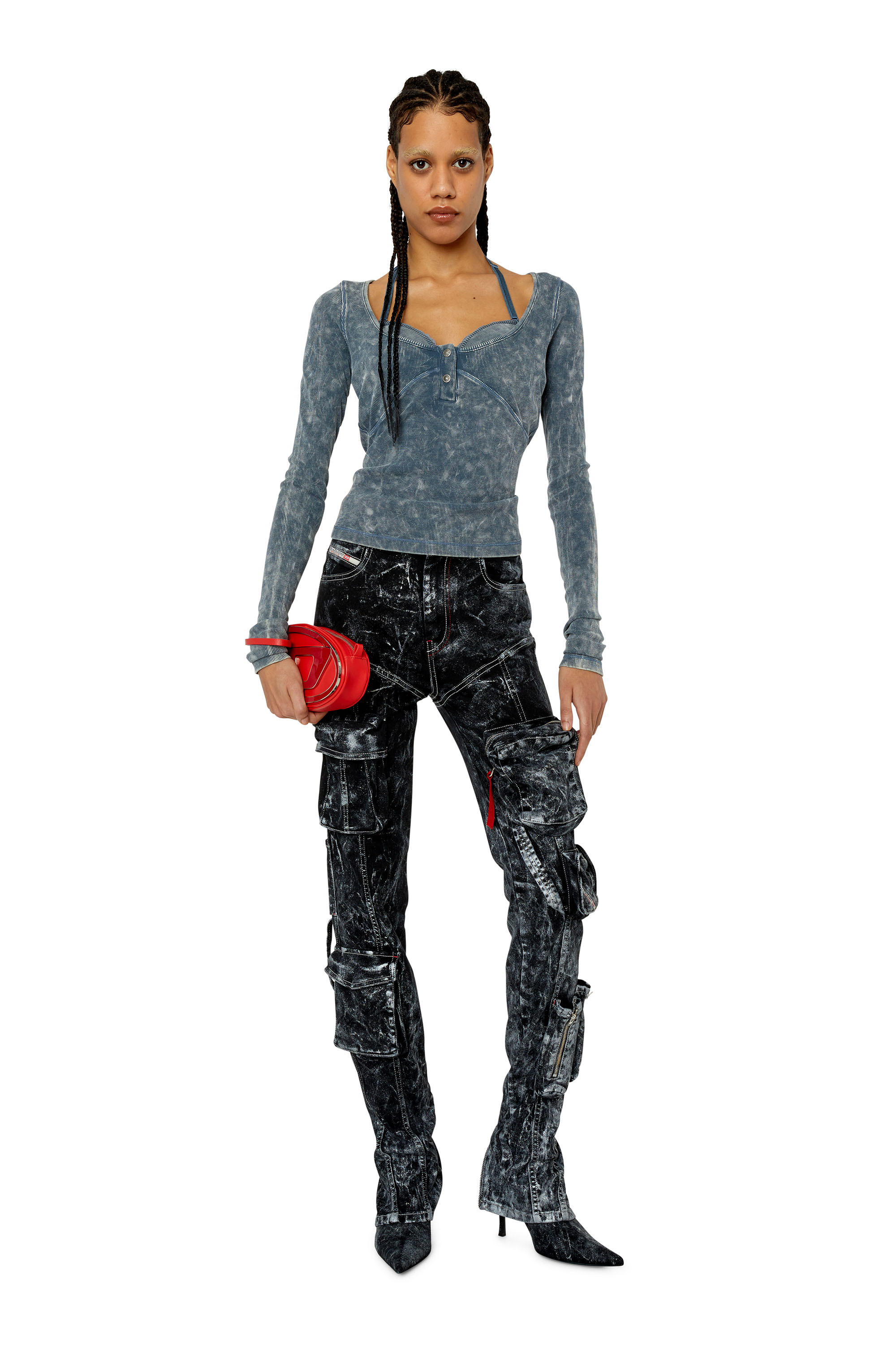 Diesel - T-ANALIE, Female's Long-sleeve top with lace bra in Blue - 1