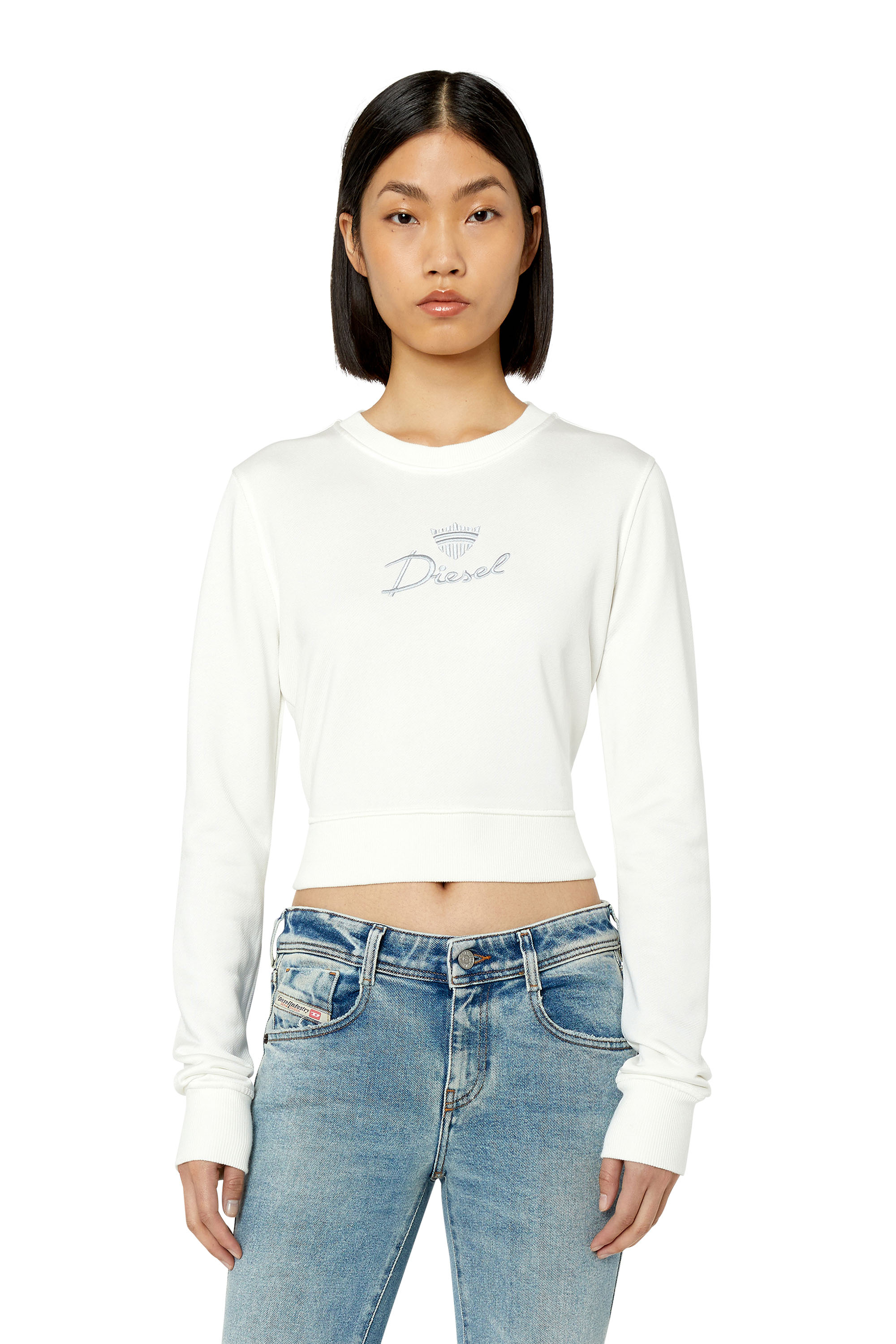 Diesel - F-SLIMMY-G3, Woman's Sweatshirt with Diesel emblem embroidery in White - 3