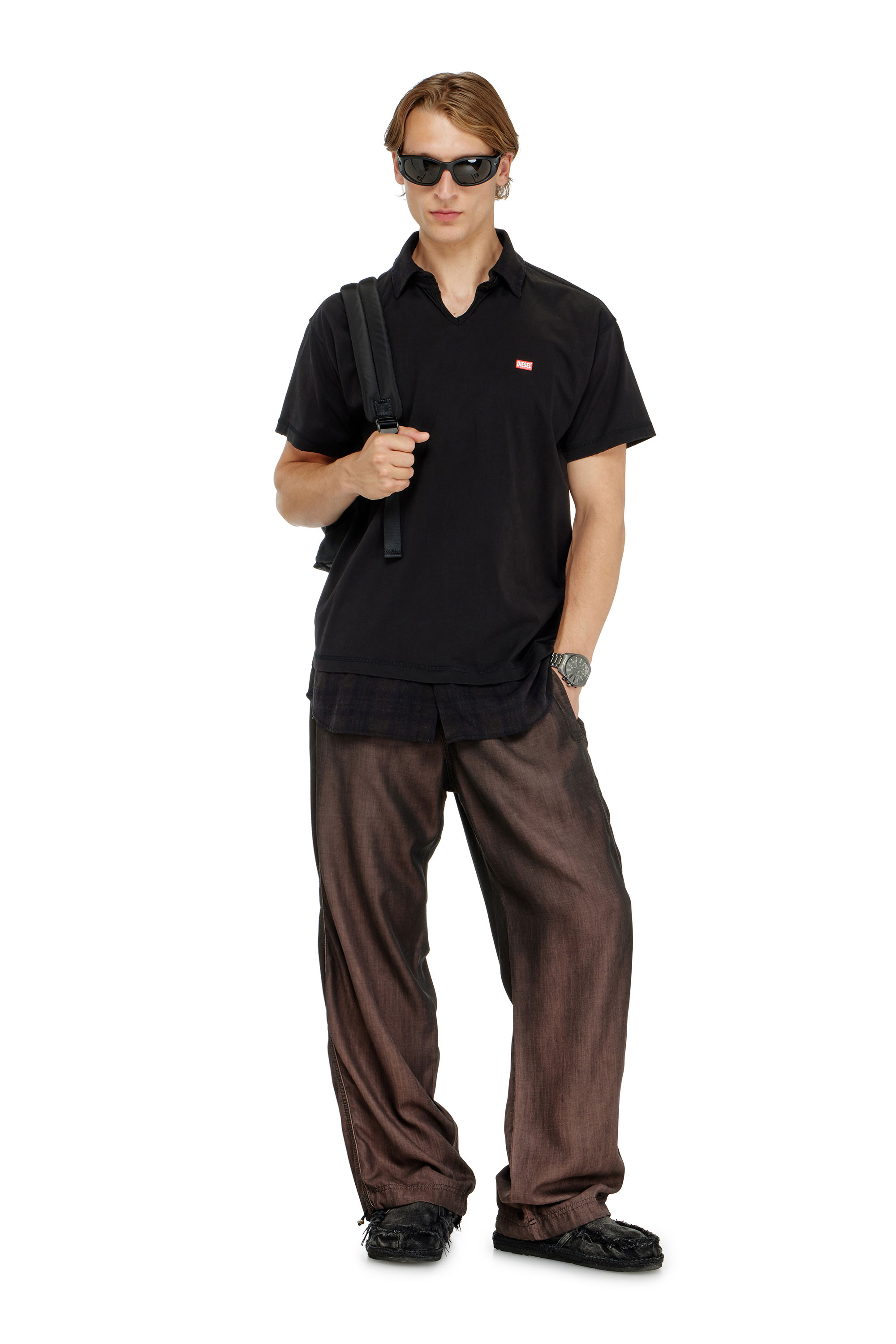 Diesel - T-ANSEL, Male's Jersey polo shirt with check flannel trims in null - 1