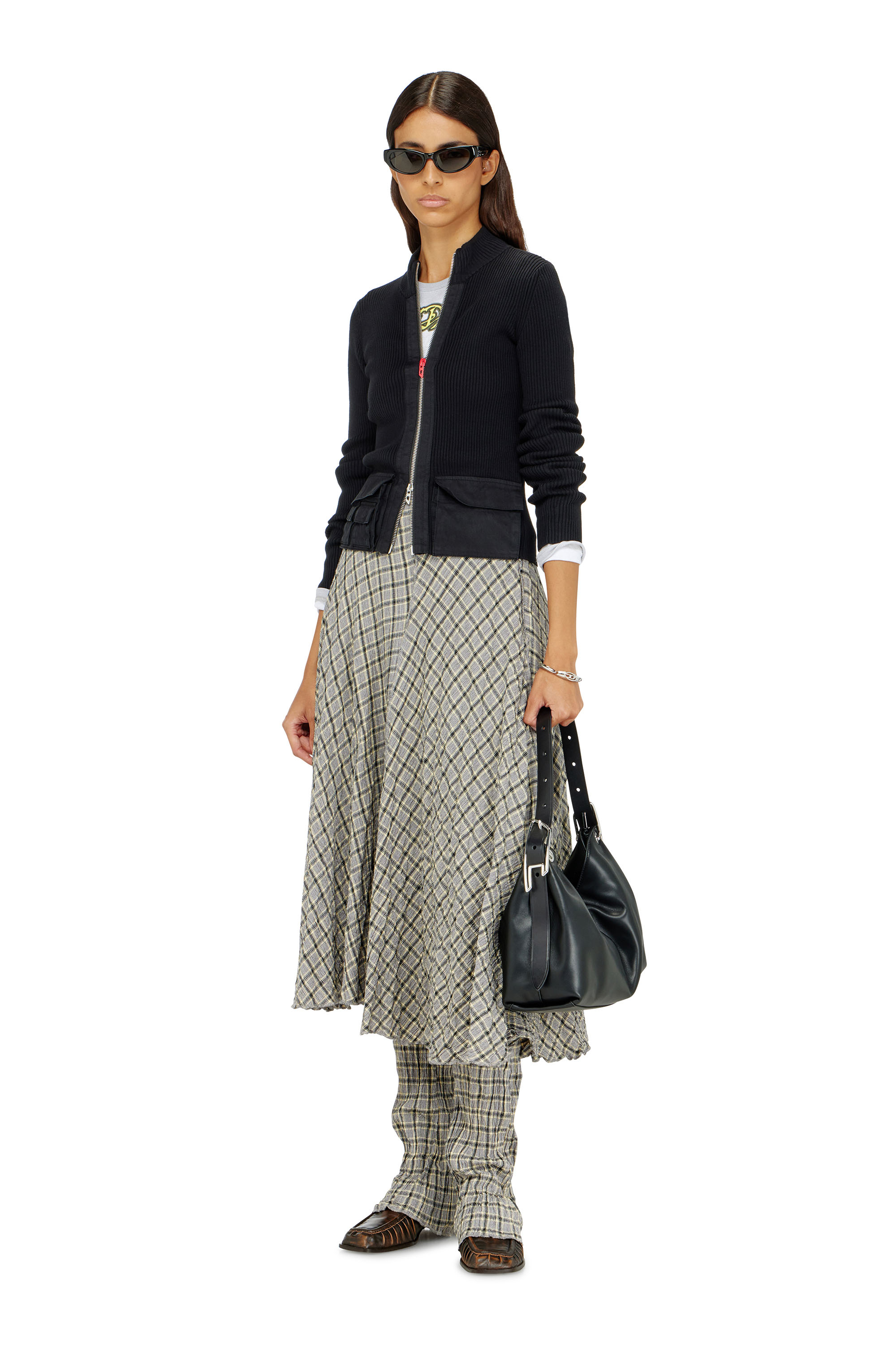 Diesel - M-MELISSA, Cardigan c&ocirc;tel&eacute;e avec poches cargo Femme in Noir - 1